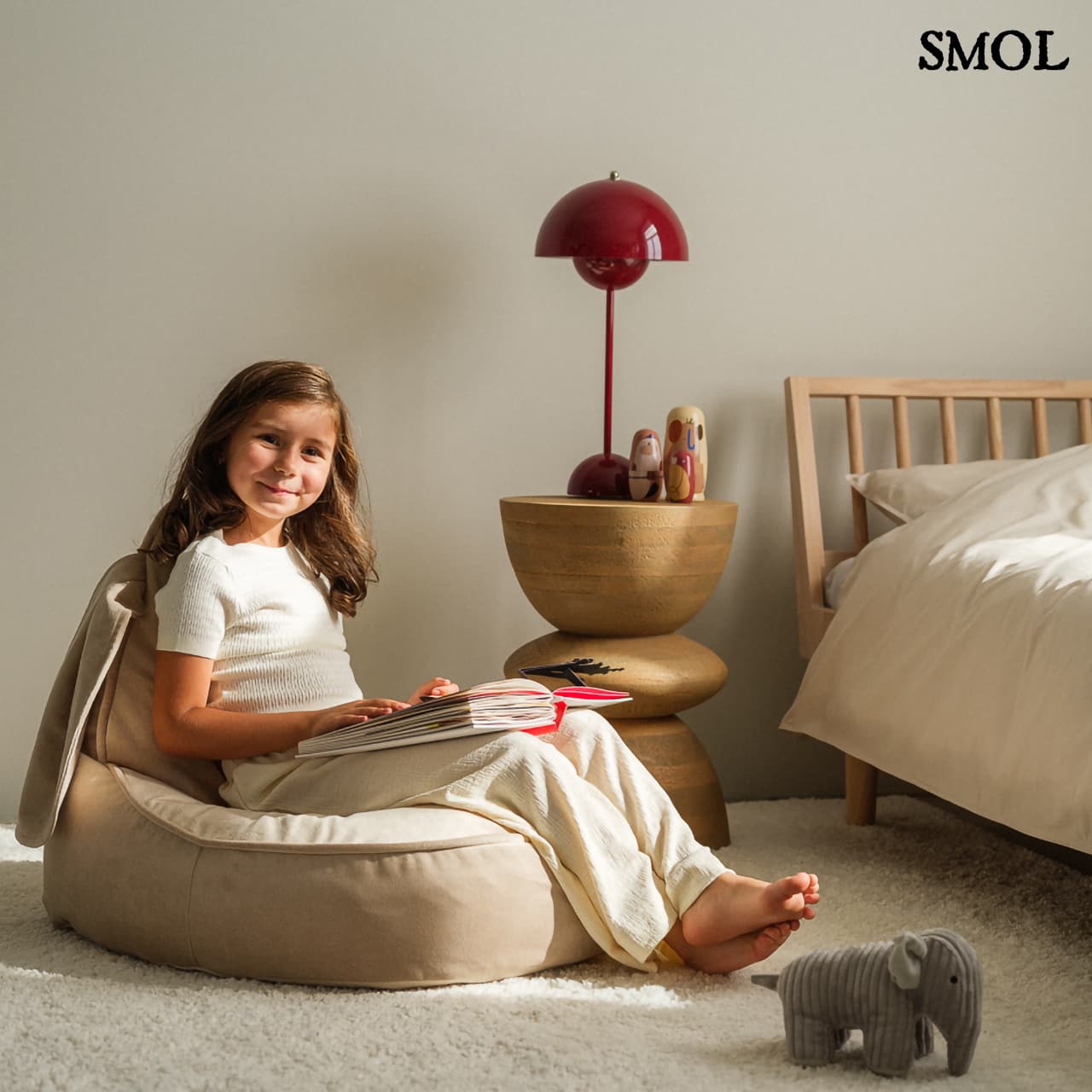 DUSTY BEIGE, nyuszifüles, gyerek babzsákfotel, 75x60x60 - smol.hu