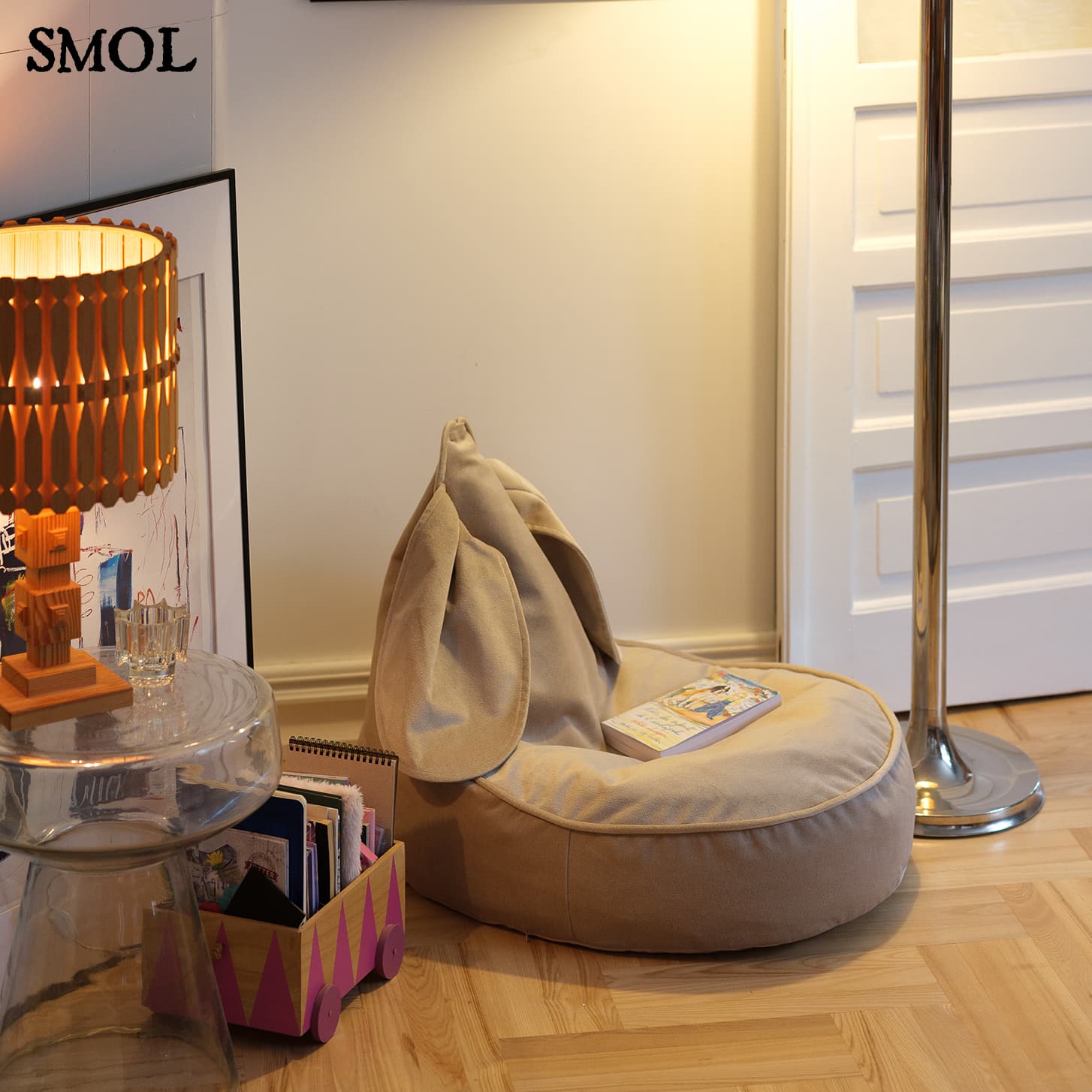 DUSTY BEIGE, nyuszifüles, gyerek babzsákfotel, 75x60x60 - smol.hu