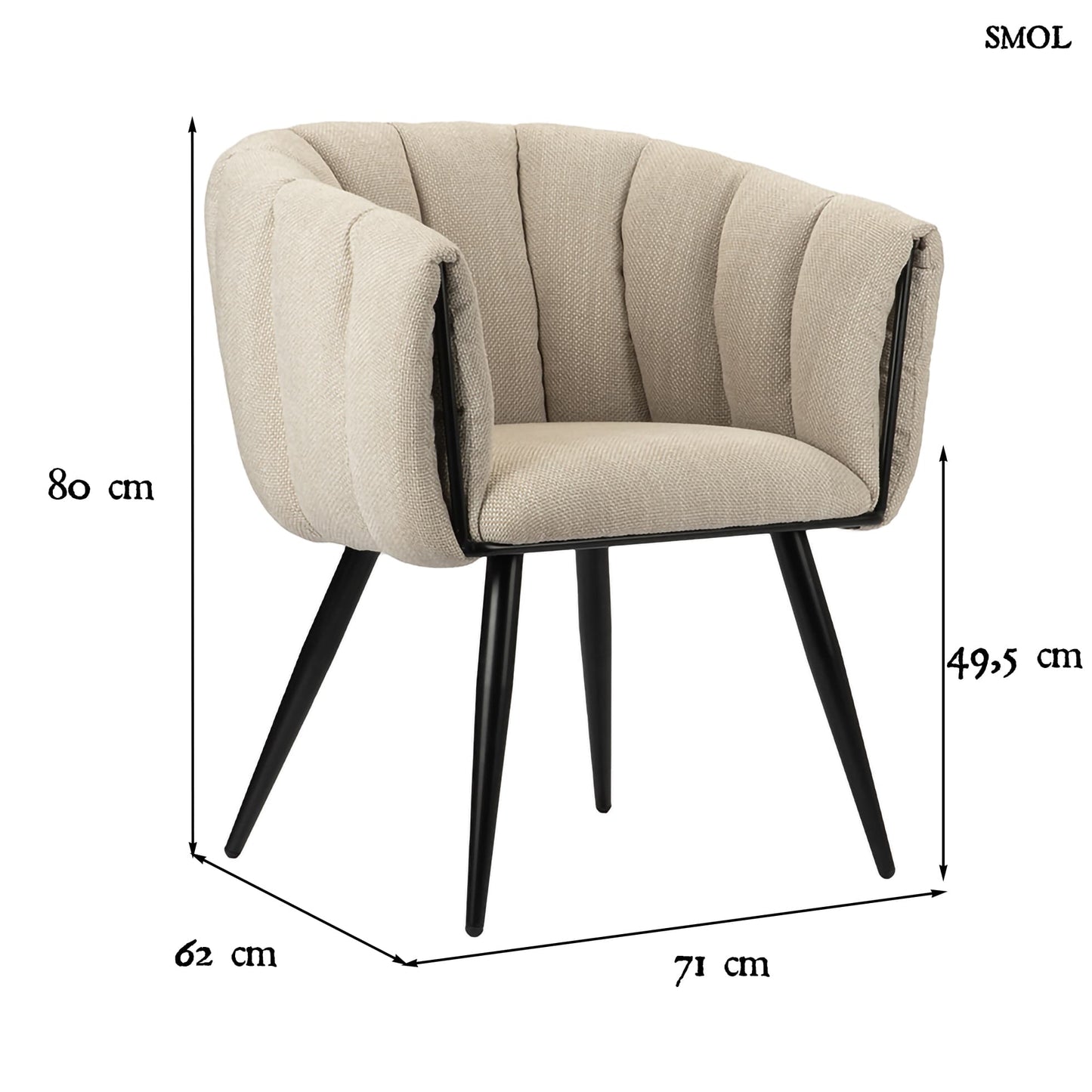 BREEZE BEIGE, 2 db kárpitozott étkezőszék - smol.hu - méretekkel