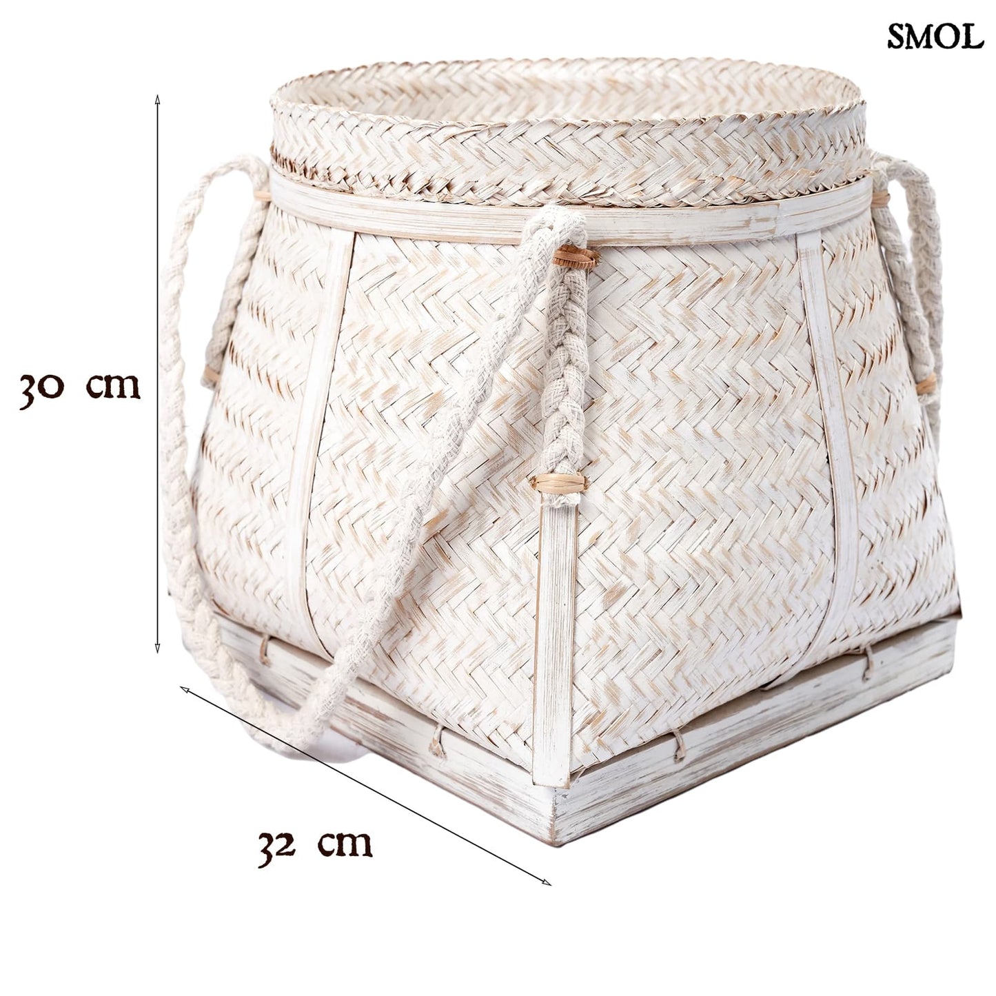 Bambusz Tárolókosár - fehér | BIKU - smol.hu - méretekkel