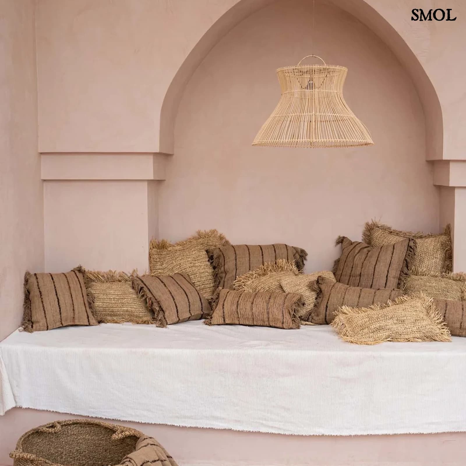 Bézs Pamut Pléd Fekete Csíkokkal | PLAID | SMOL - párnákkal