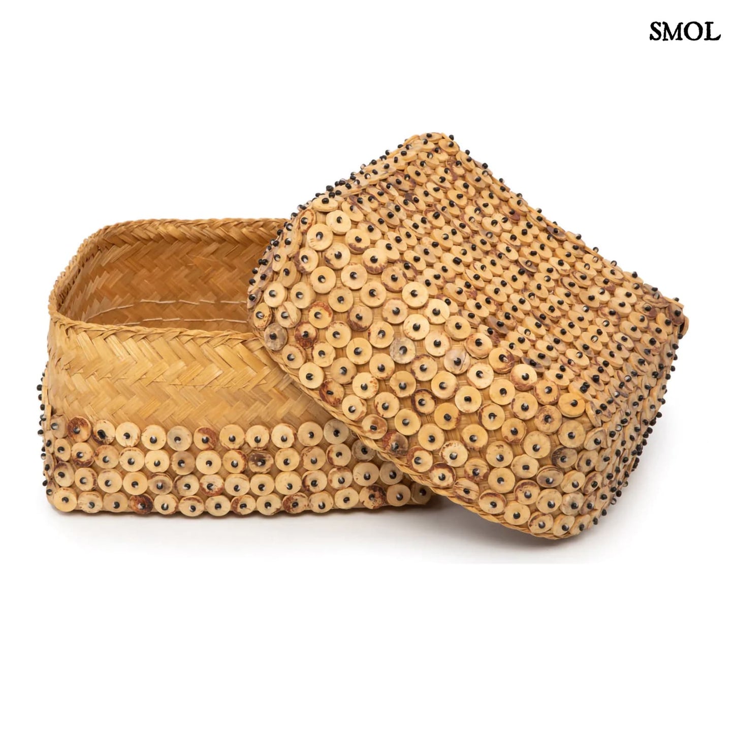 COCONUT SHELL, natúr, kókuszhéj, fedeles tároló , 28 cm - smol.hu - elcsúsztatott fedéllel, oldalról