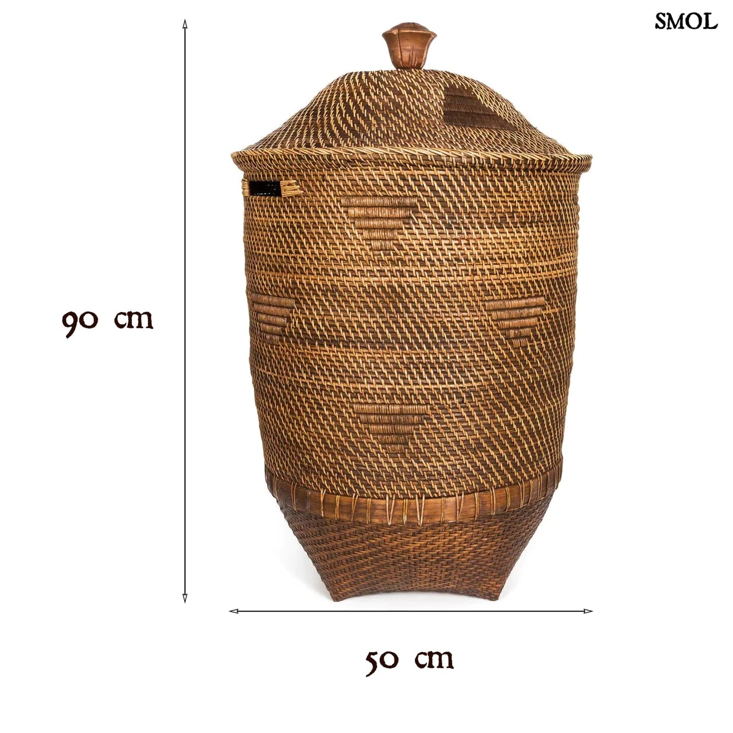 Rattan Tárolókosár fedéllel, 90 cm | COLONIAL LAUNDRY | SMOL - méretekkel