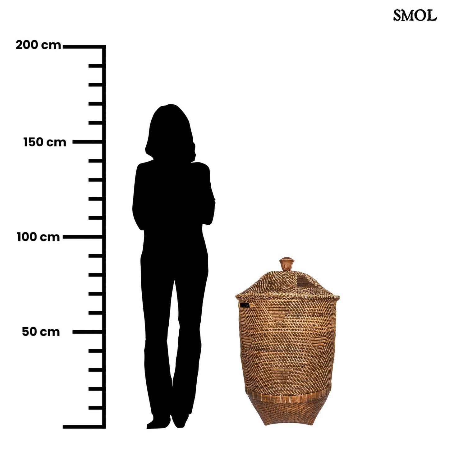 Rattan Tárolókosár fedéllel, 90 cm | COLONIAL LAUNDRY | SMOL - méretarányosan