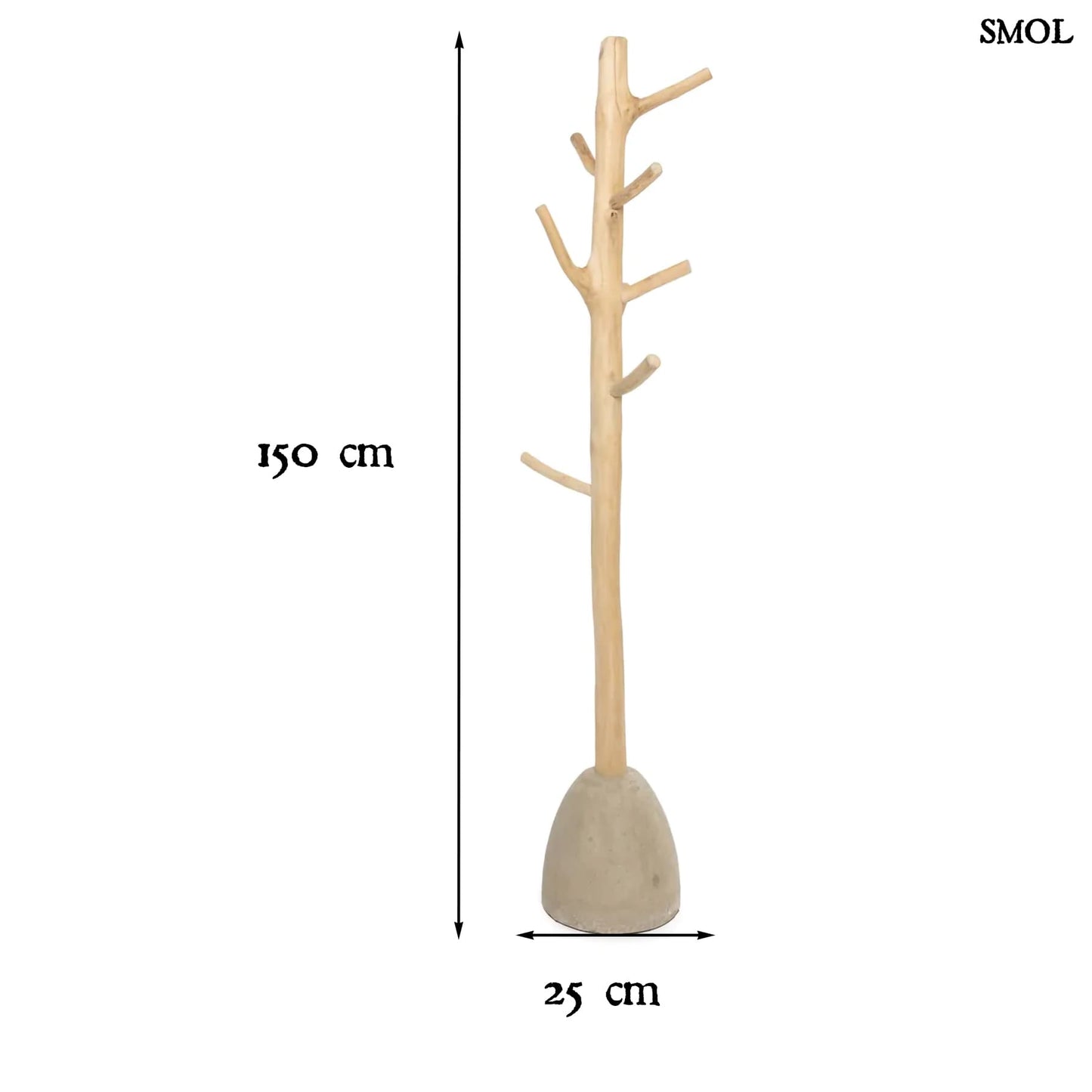 CONCRETE, természetes beton-fa ruhafogas, 150 cm - smol.hu - méretekkel