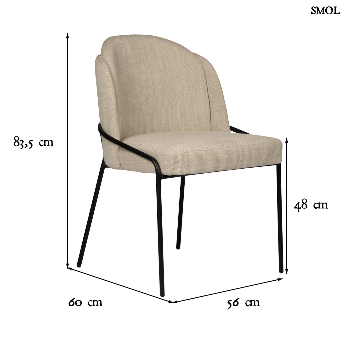 FJORD BEIGE, 2 db kárpitozott étkezőszék - smol.hu - méretekkel