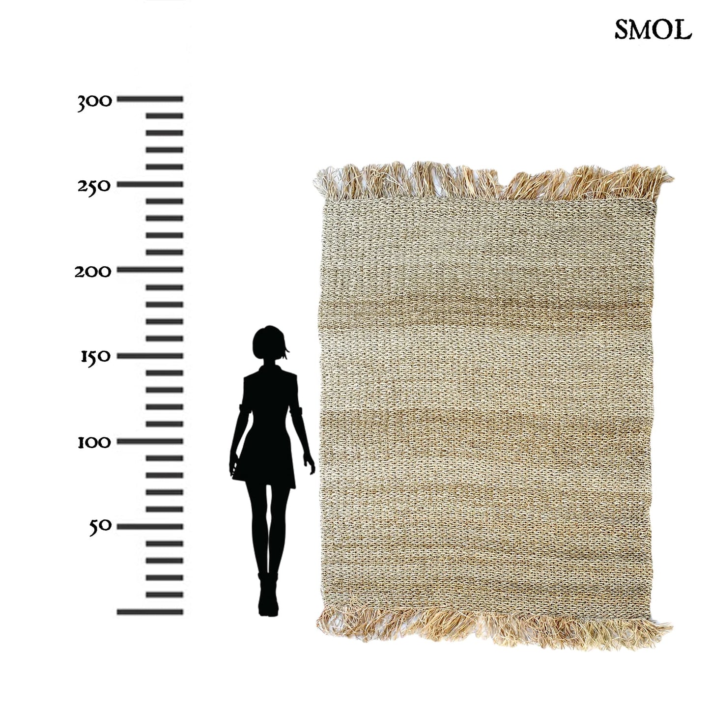 FRINGED, természetes raffia szőnyeg, 240x180 - smol.hu - méretarányosan