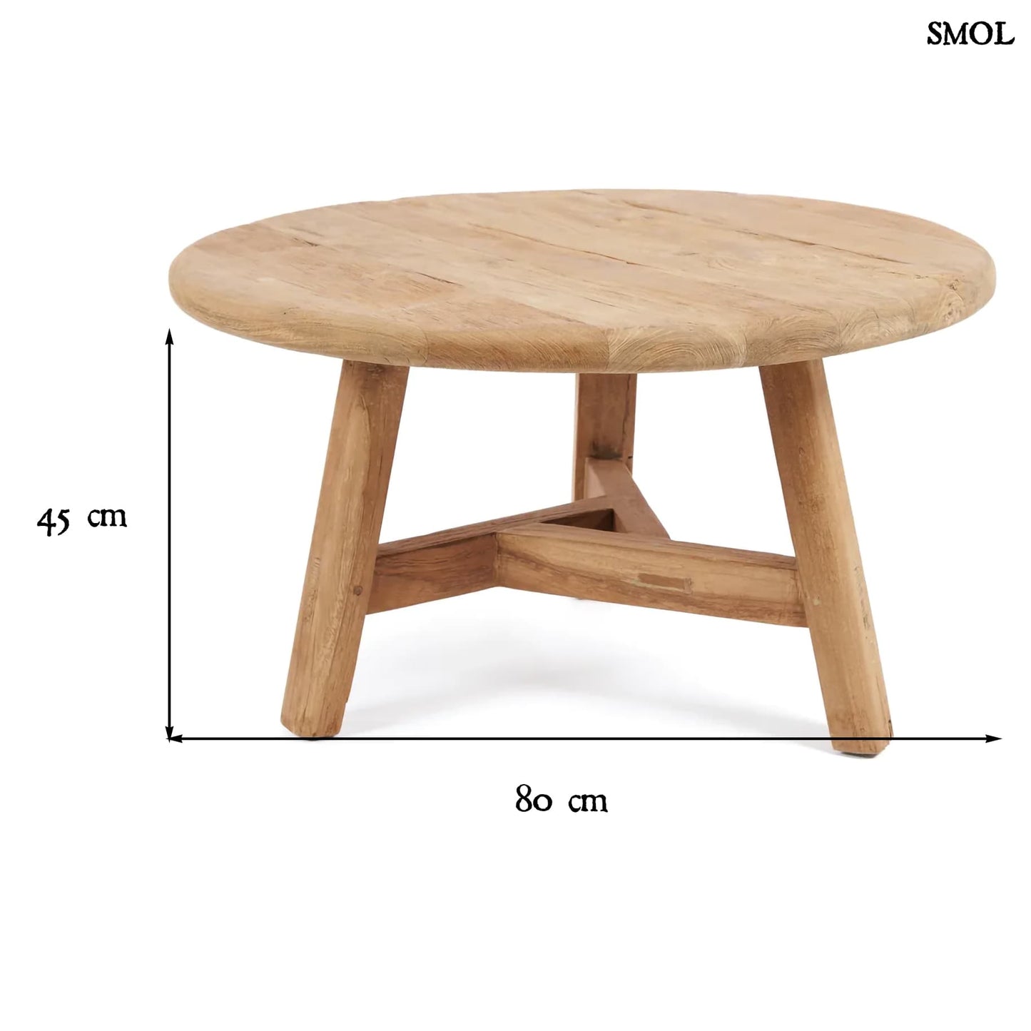 FUSUMA, nagyméretű, teakfa dohányzóasztal, ⌀80 cm - smol.hu - méretekkel