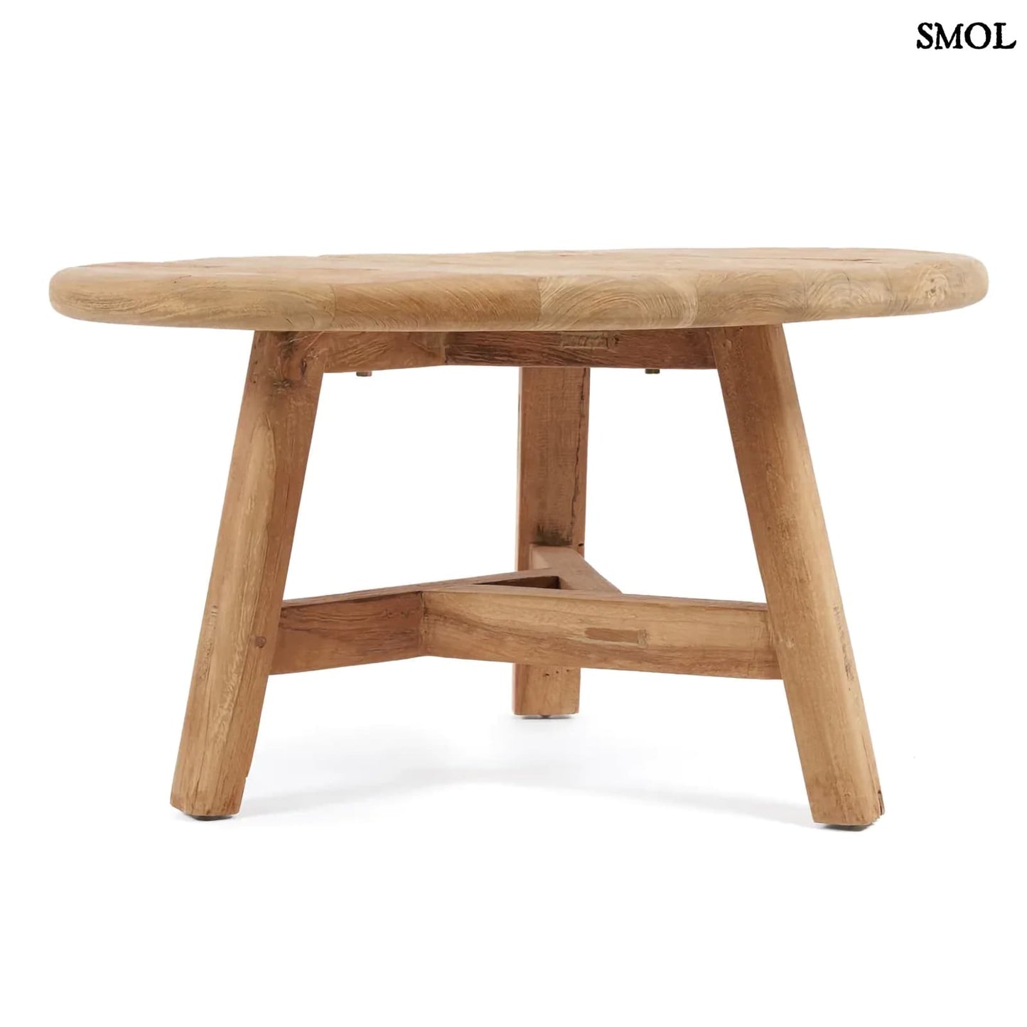 FUSUMA, nagyméretű, teakfa dohányzóasztal, ⌀80 cm - smol.hu - elfordítva, fehér háttérrel