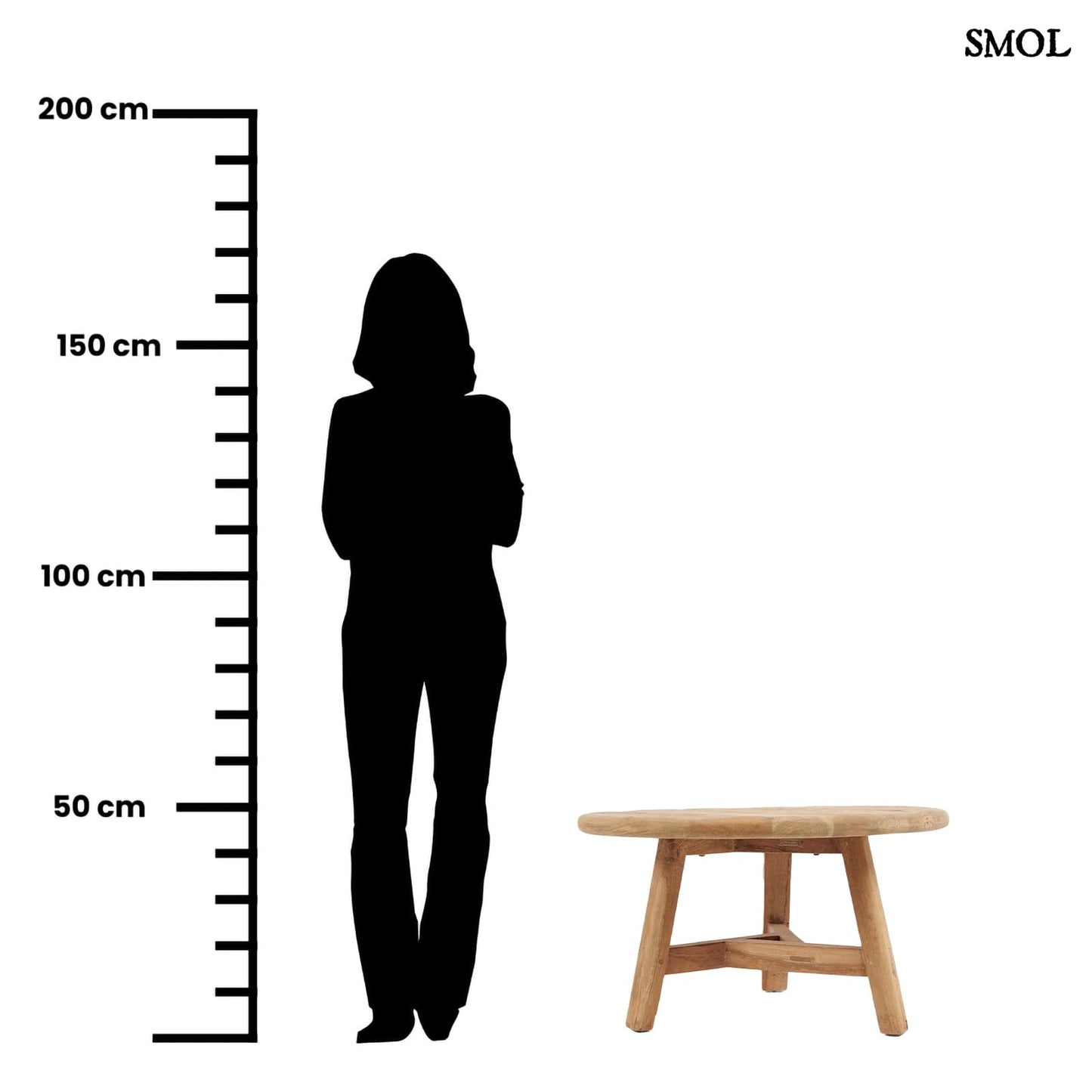 FUSUMA, nagyméretű, teakfa dohányzóasztal, ⌀80 cm - smol.hu - méretarányosan