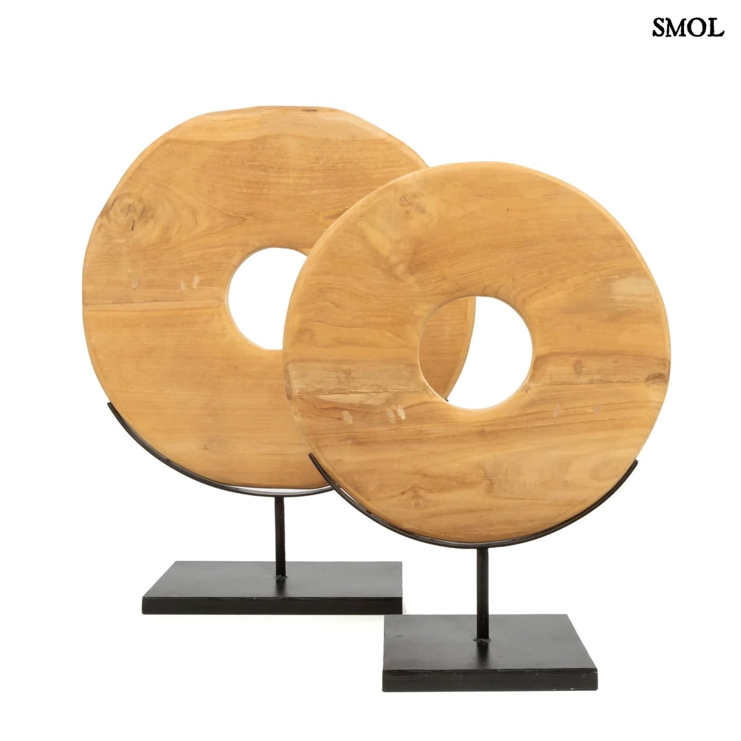 Fakorong Asztali Dekoráció, 50 cm | TEAK DISC | SMOL - két méretben, fehér háttérrel
