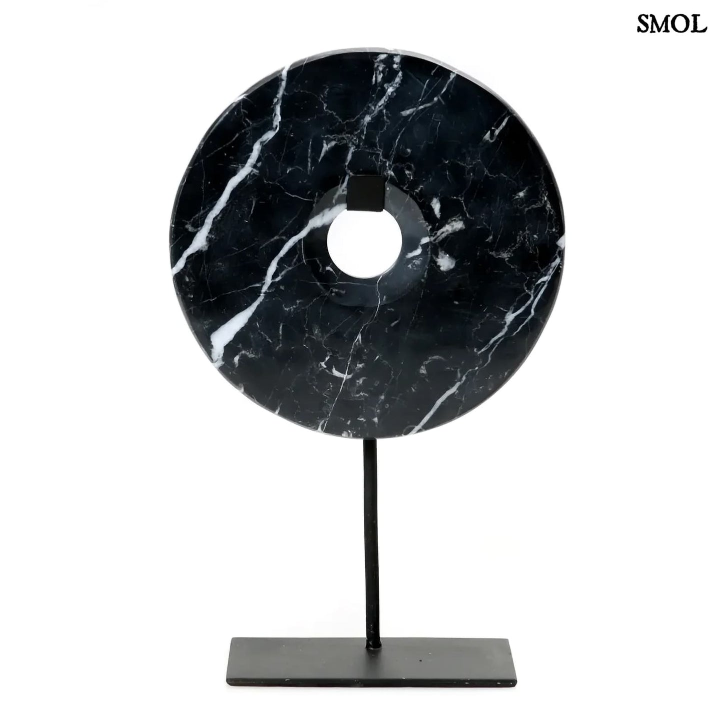 Fekete Márvány Dekoráció Állványon – 40 cm | MARBLE DISC BLACK - smol.hu - fehér háttérrel