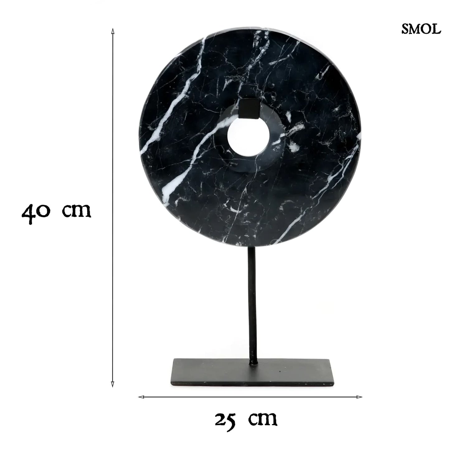 Fekete Márvány Dekoráció Állványon – 40 cm | MARBLE DISC BLACK - smol.hu - méretekkel