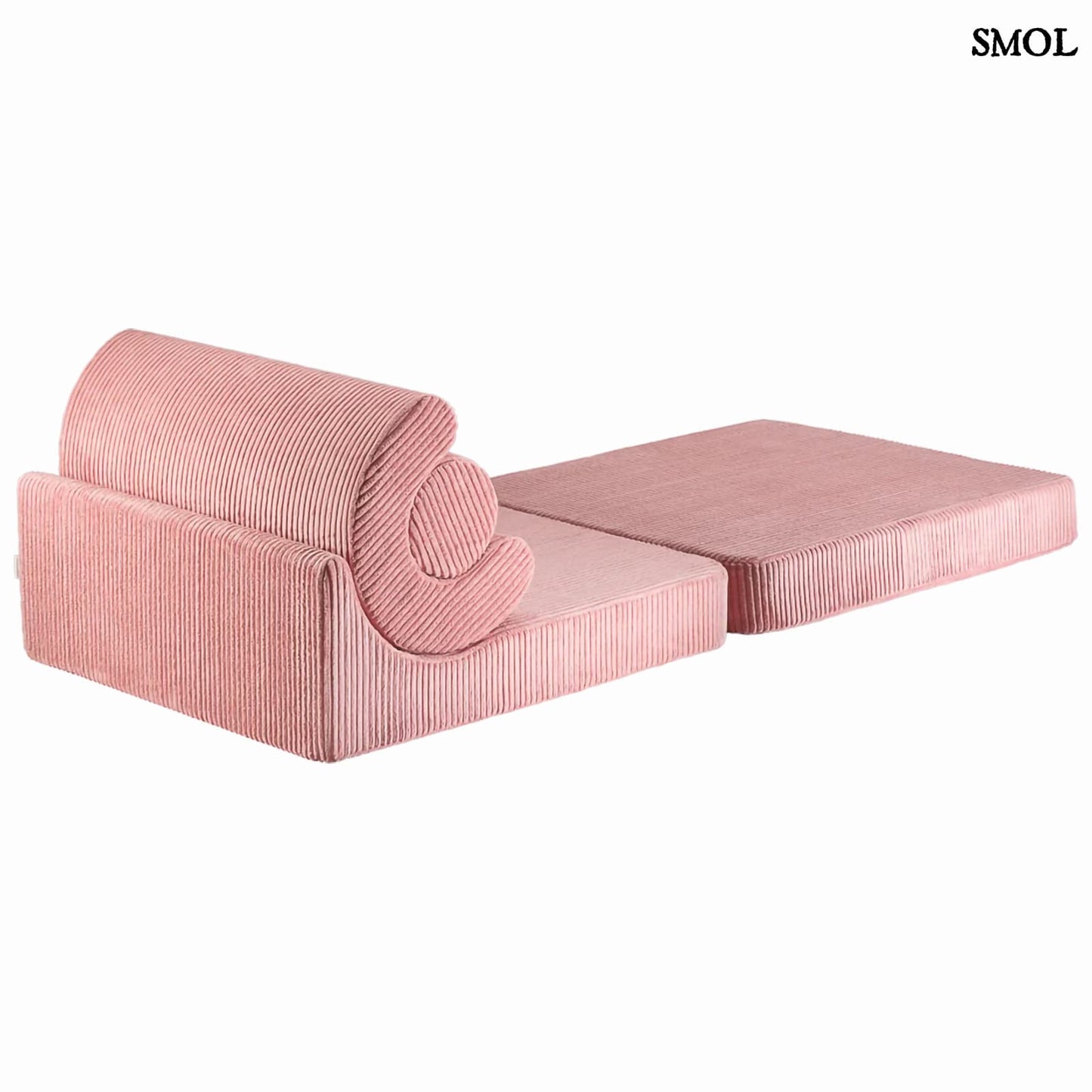 Gyerek ágyfotel, 3 részes | FLIPSTER PINK MOUSSE, ággyá alakítható gyerekfotel - smol.hu - ággyá alakítva, fehér háttérrel