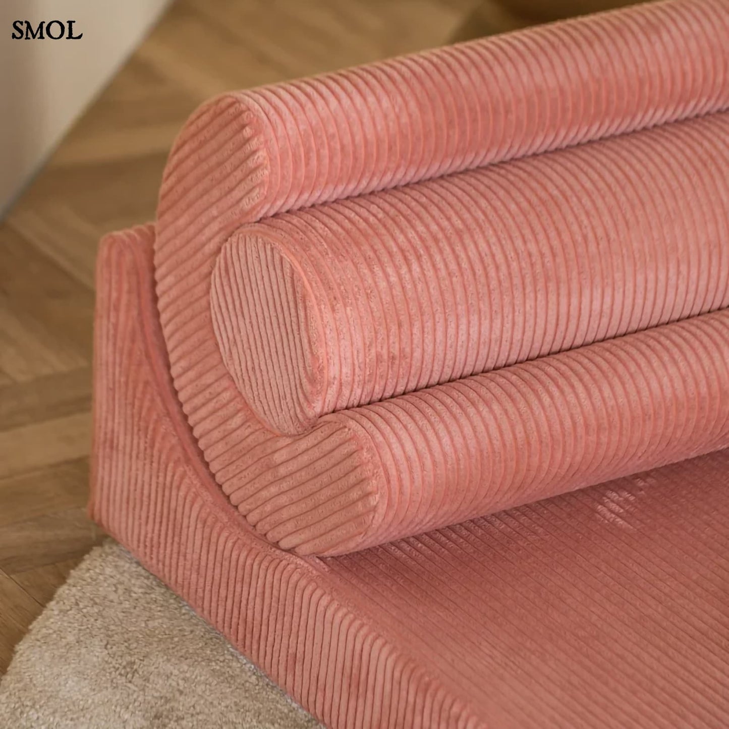 Gyerek ágyfotel, 3 részes | FLIPSTER PINK MOUSSE, ággyá alakítható gyerekfotel - smol.hu - kordbársony anyag nagyítva