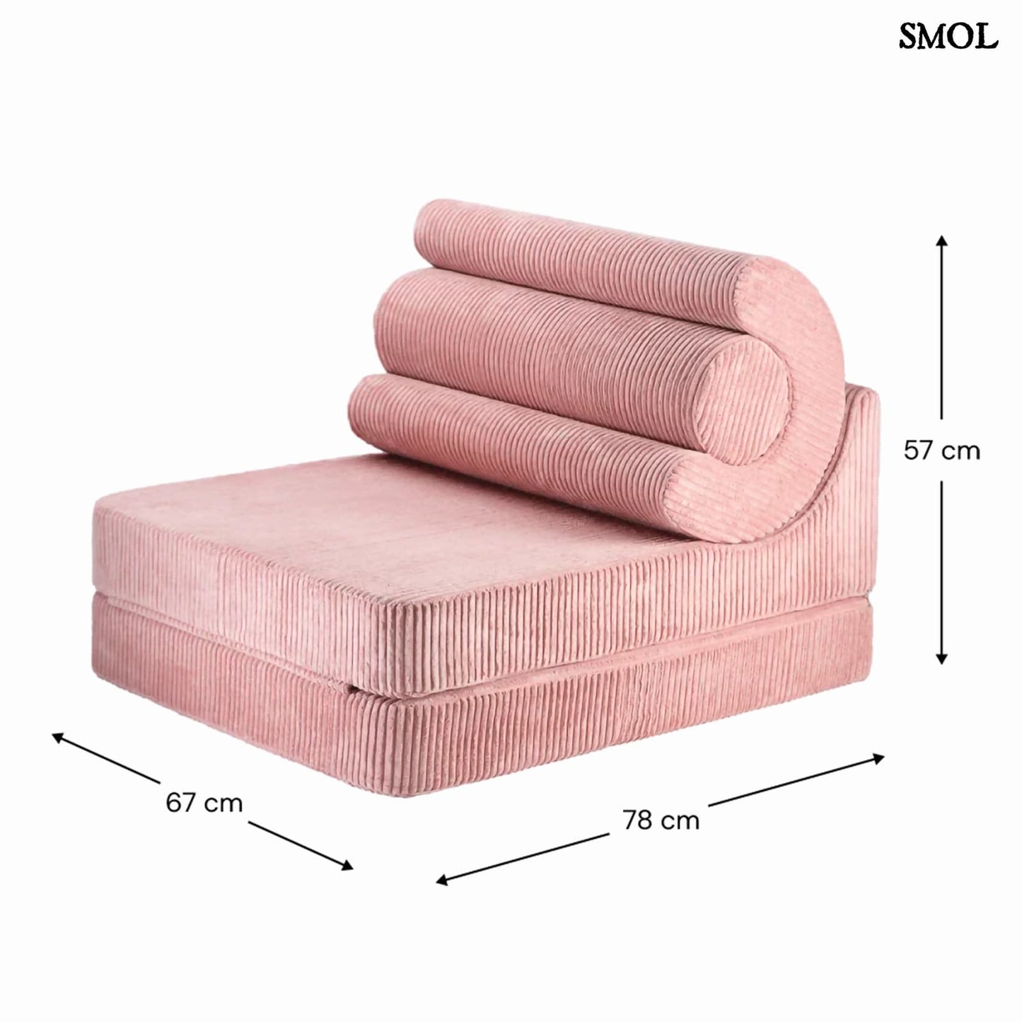 Gyerek ágyfotel, 3 részes | FLIPSTER PINK MOUSSE, ággyá alakítható gyerekfotel - smol.hu - fotelként, méretekkel