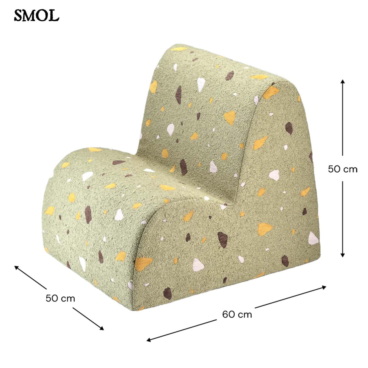 Gyerek felhőfotel | TERRAZZO MOSS, felhő alakú, terrazzo gyerekfotel - SMOL - méretekkel