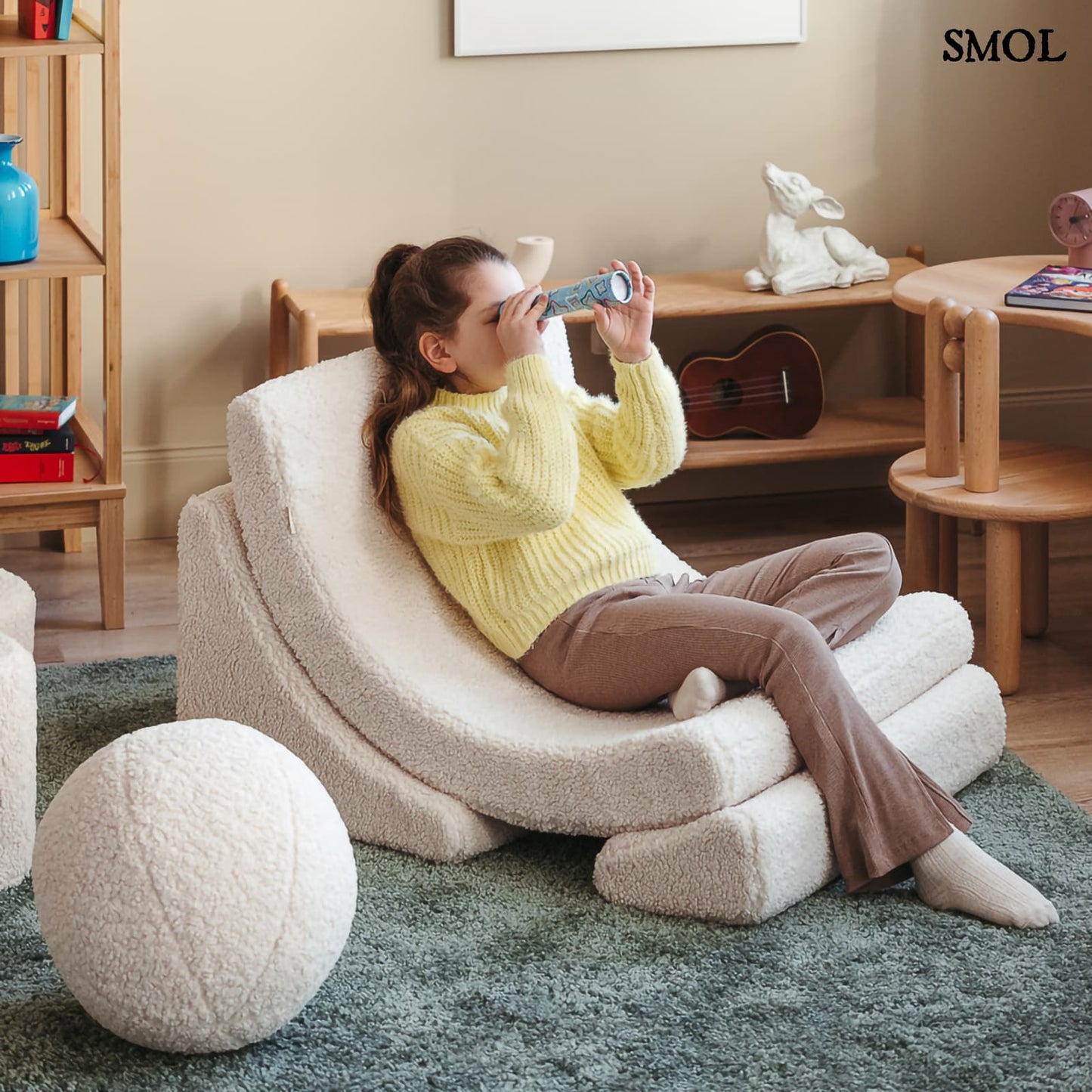 Gyerek holdfotel, 3 részes, moduláris | CREAM WHITE -SMOL - ülő gyerekkel