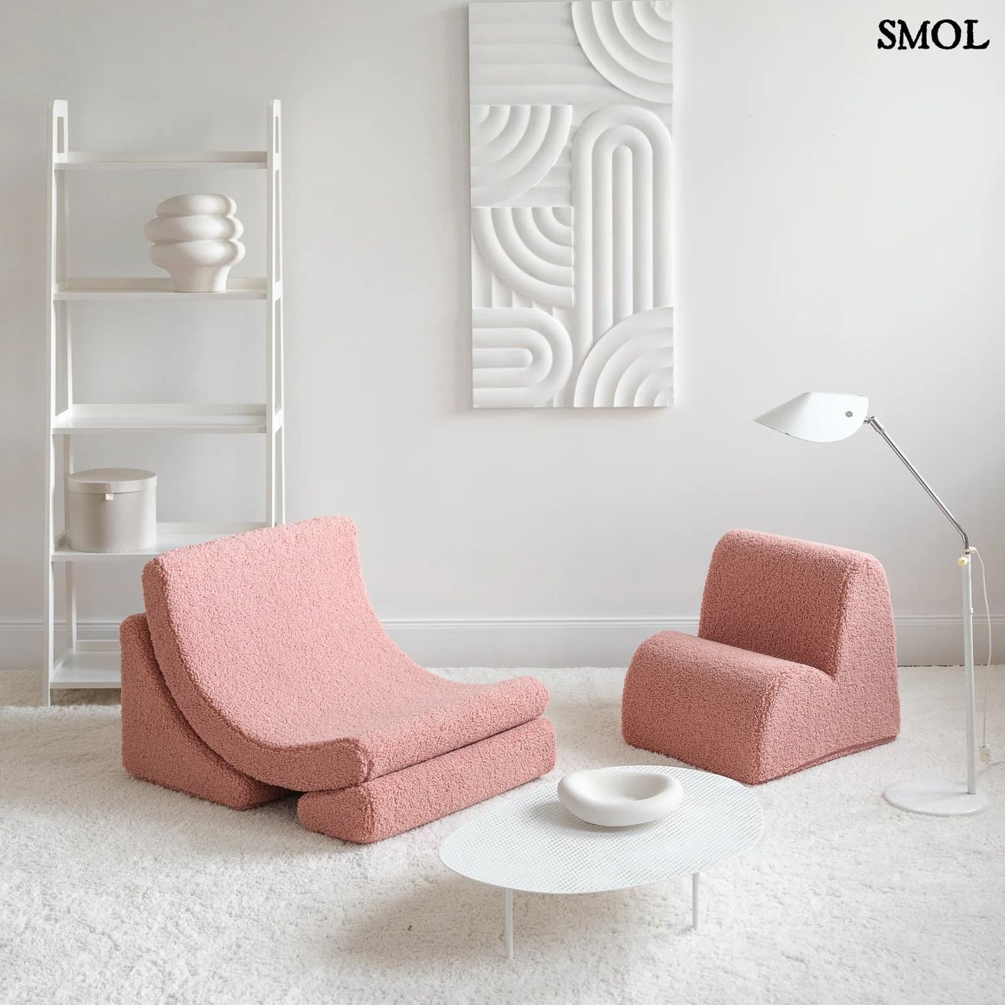 Gyerek holdfotel - 3 részes | GUAVA PINK, moduláris gyerekfotel - SMOL - fehér szobában felhőfotellel