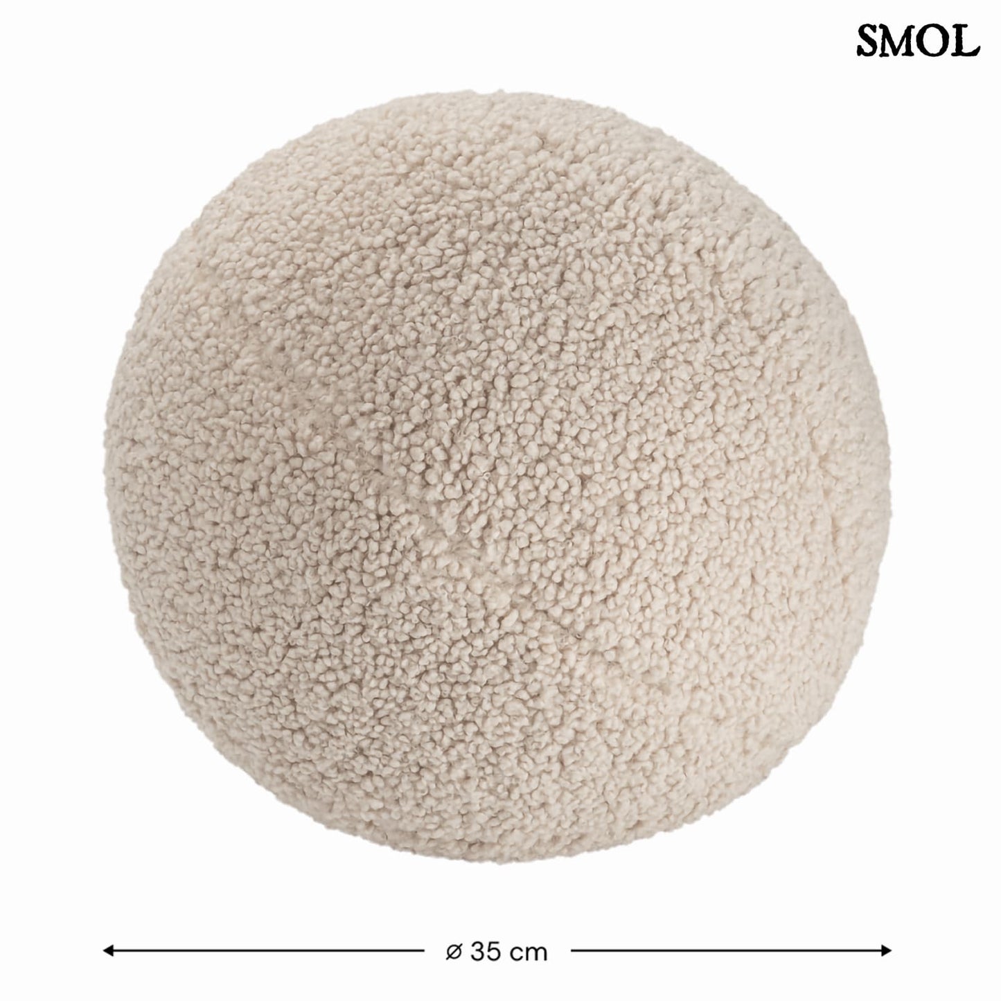 Gyerek labdapárna | BISCUIT, teddy anyagú, gyerekpárna,⌀ 35 cm -SMOL - méretekkel