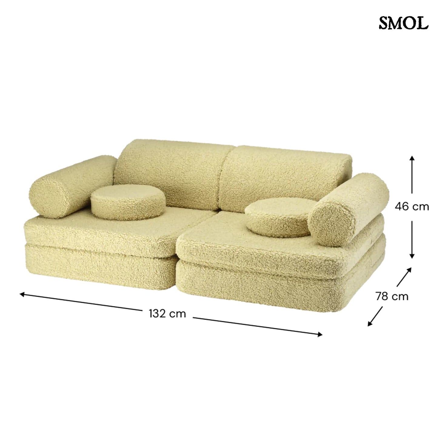 Gyerekkanapé, 9 részes, moduláris | MATCHA - SMOL - méretekkel