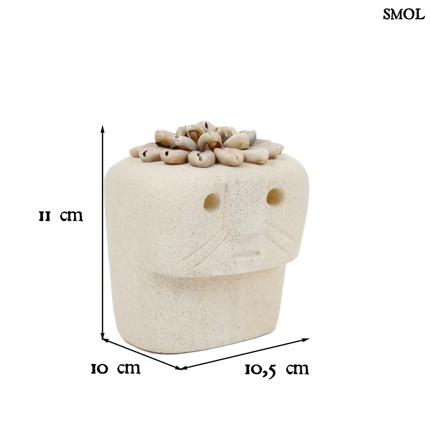 Kőszobor kagylókkal - natúr, 11 cm | SUMBA37 - smol.hu - méretekkel