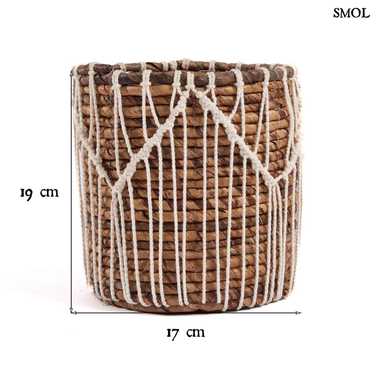 MACRA, kosár, makramé díszítéssel, 19 cm - smol.hu