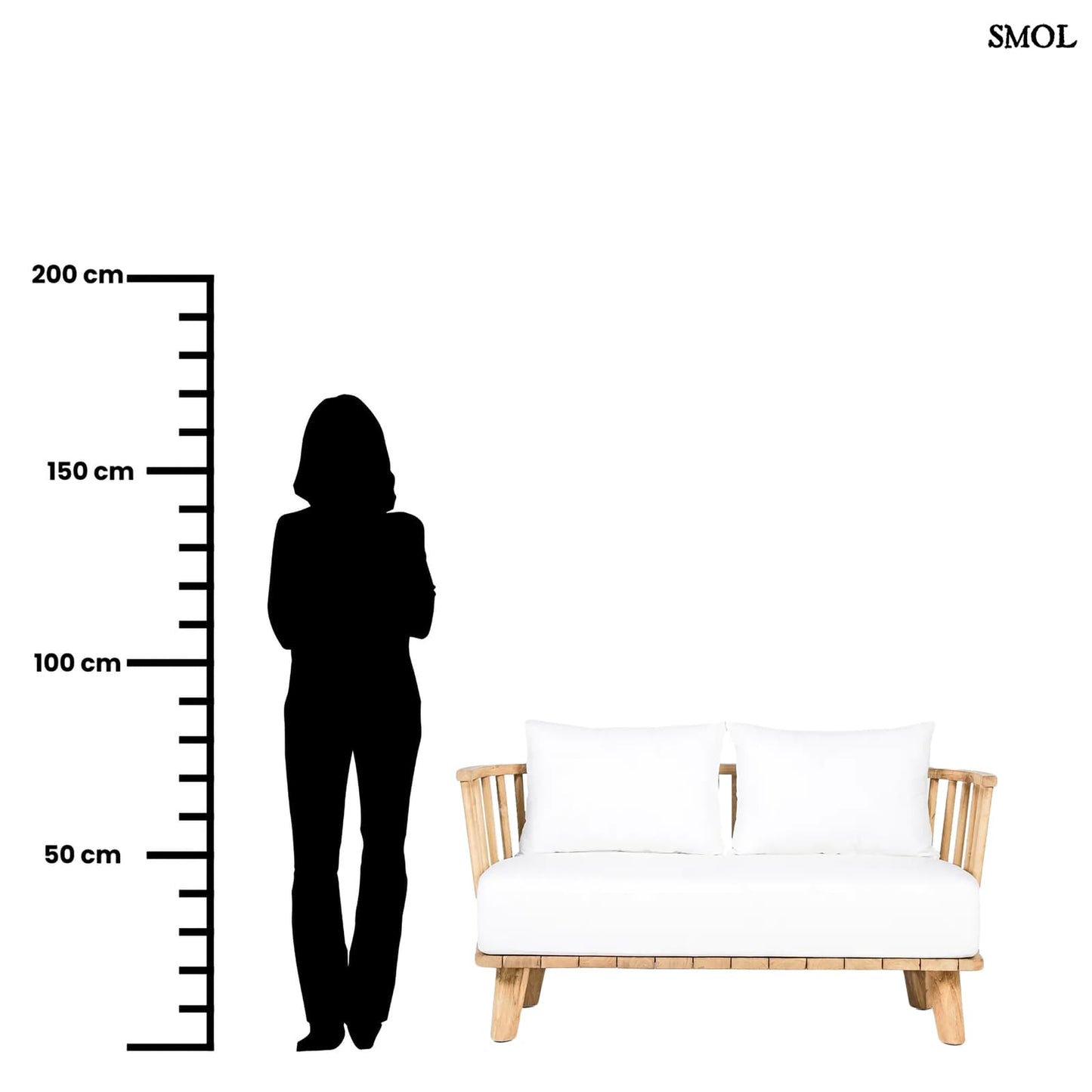 MALAWI, fehér, bel-/kültéri, kétszemélyes kanapé, 140 cm - smol.hu - méretarányosan