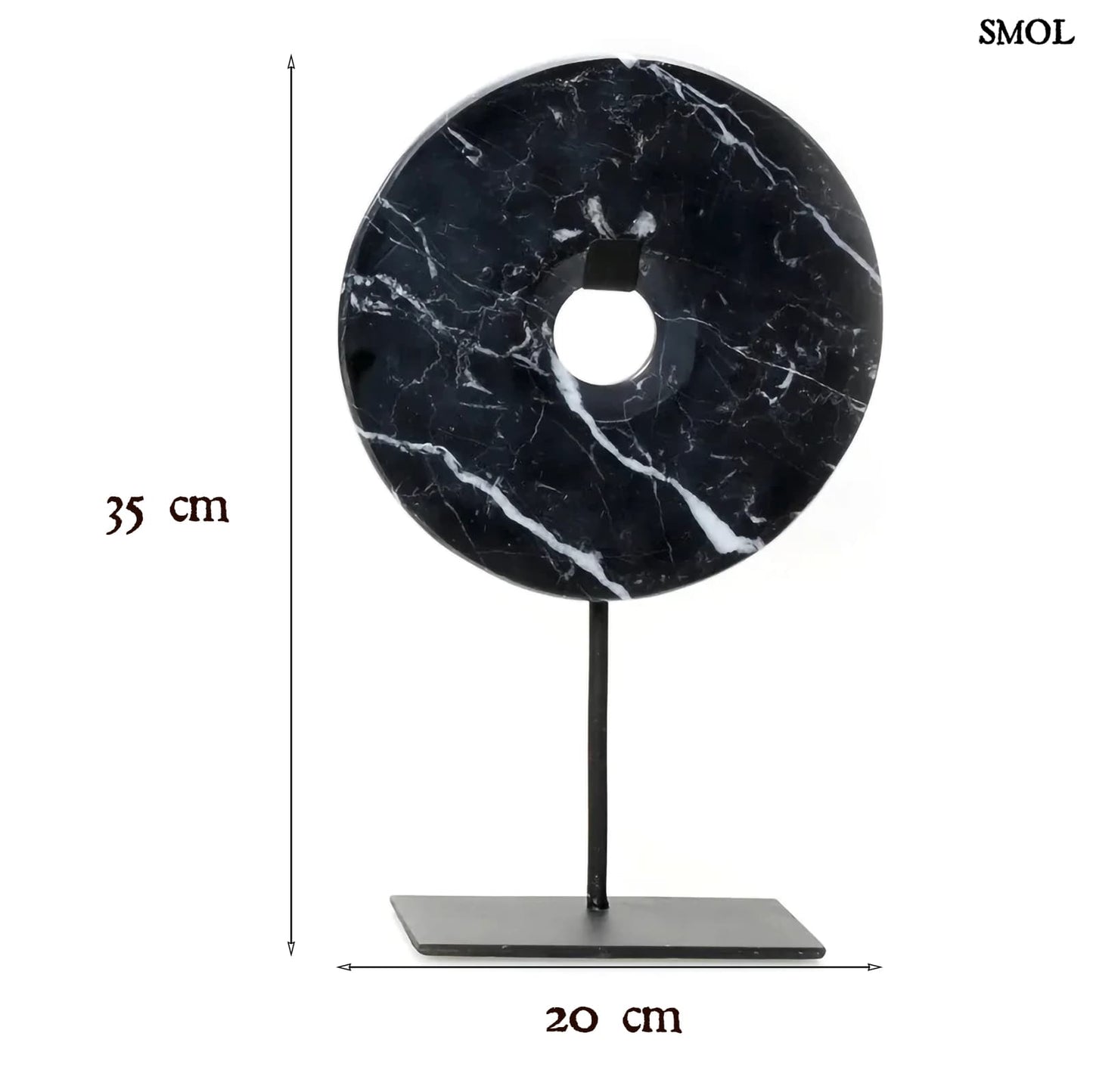 Márványkorong asztali dekoráció, 35 cm | MARBLE DISC BLACK - smol.hu - méretekkel