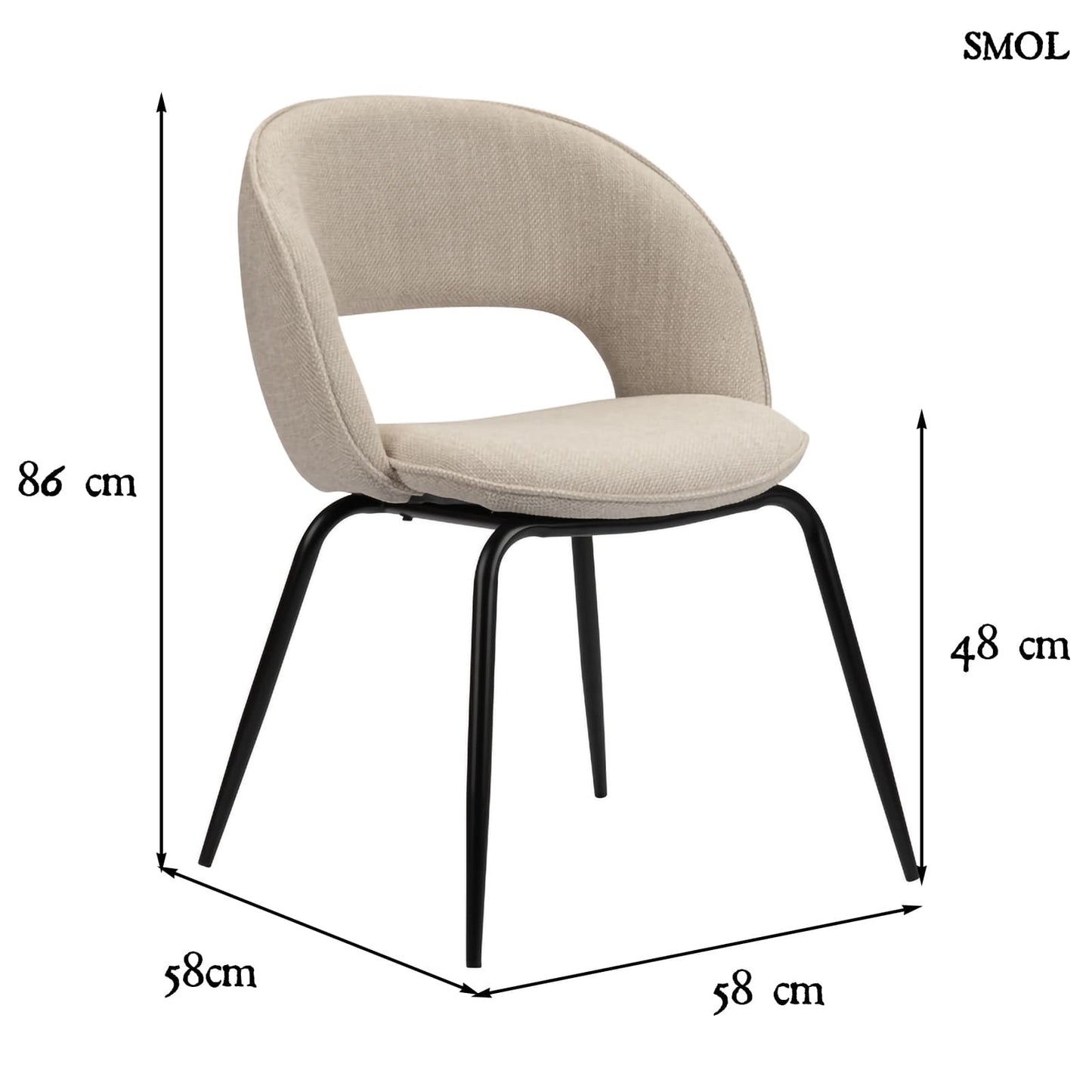 RAINBOW BEIGE, 2 db kárpitozott étkezőszék - smol.hu - méretekkel