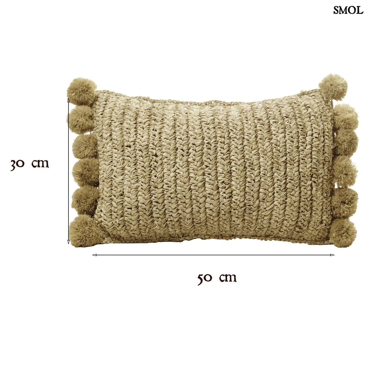 Raffia Díszpárna Pomponnal, 50x30| SANUR - smol.hu - méretekkel