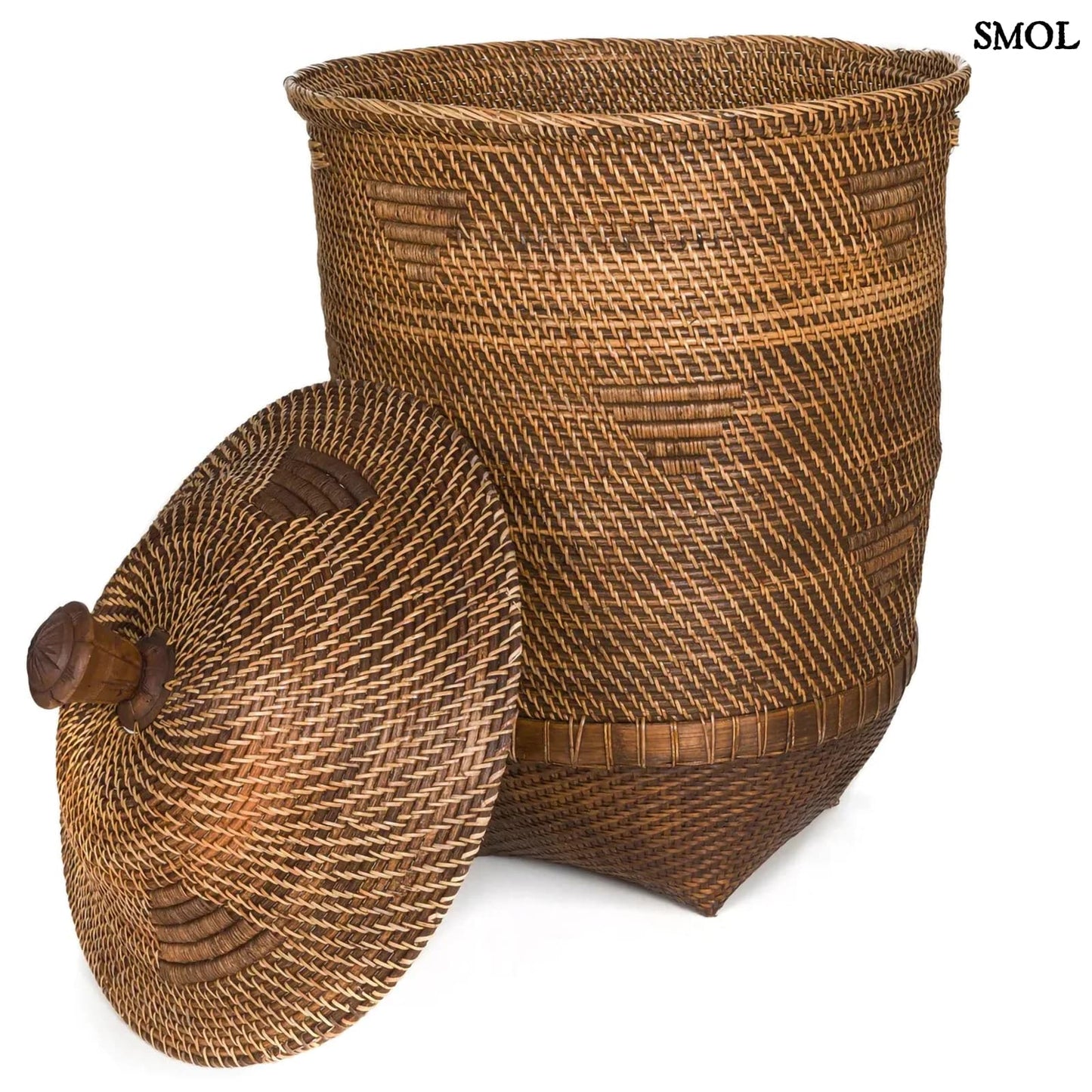 Rattan Tárolókosár fedéllel, 90 cm | COLONIAL LAUNDRY | SMOL - félretett fedéllel