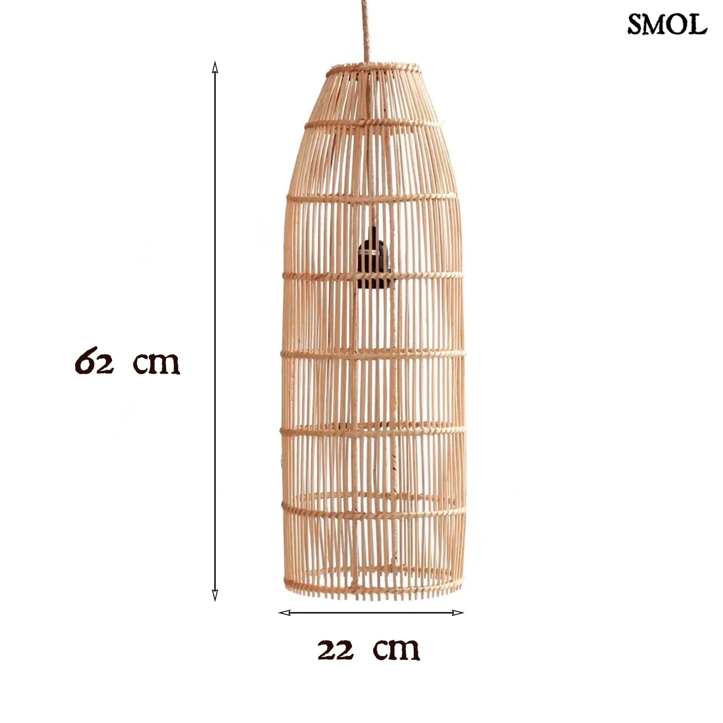 Rattan függőlámpaernyő, 62 cm | FISH TRAP | SMOL - méretekkel