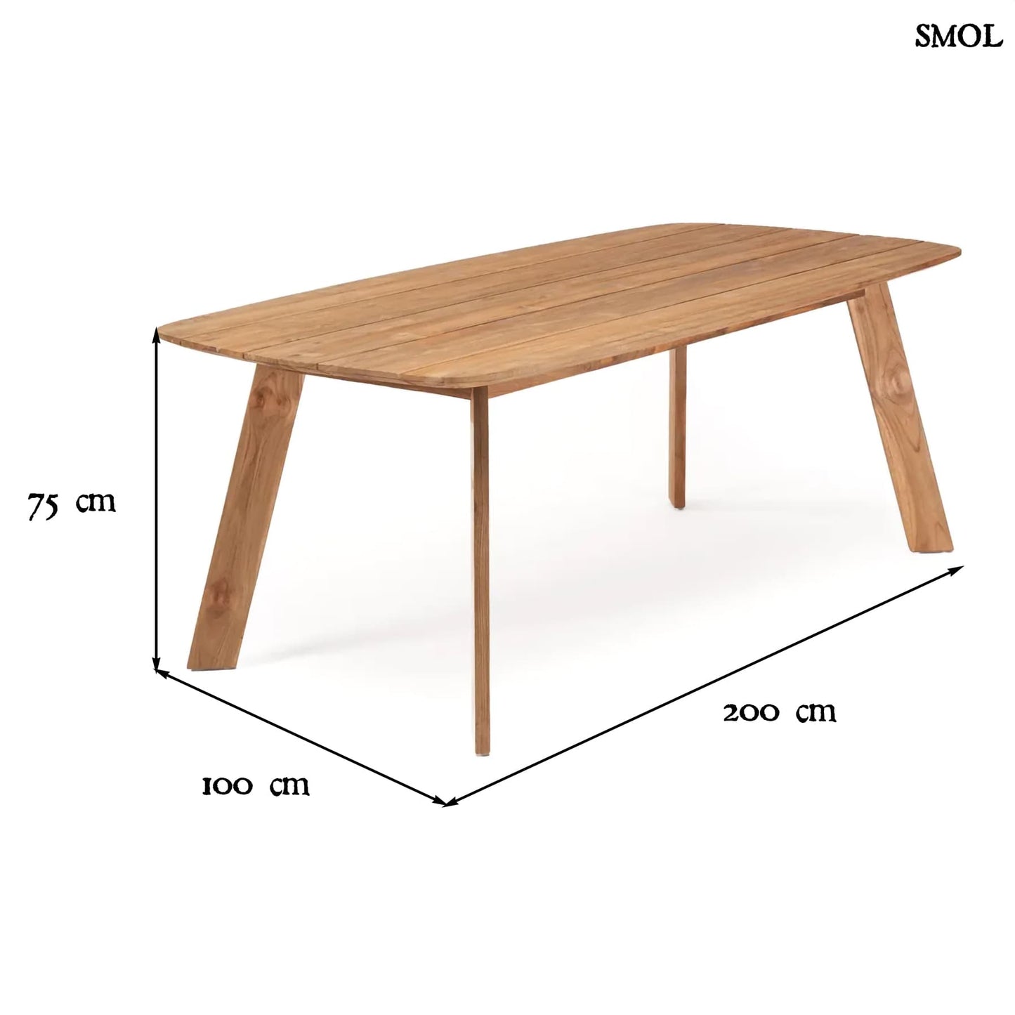 TUTUALA, bel-/kültéri, fa étkezőasztal, 200 cm - smol.hu - méretekkel