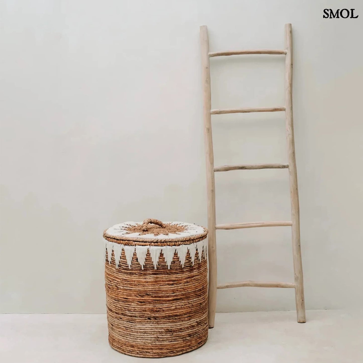 Teakfa Tároló Létra, 165 cm, natúr | TULUM | SMOL - kosárral