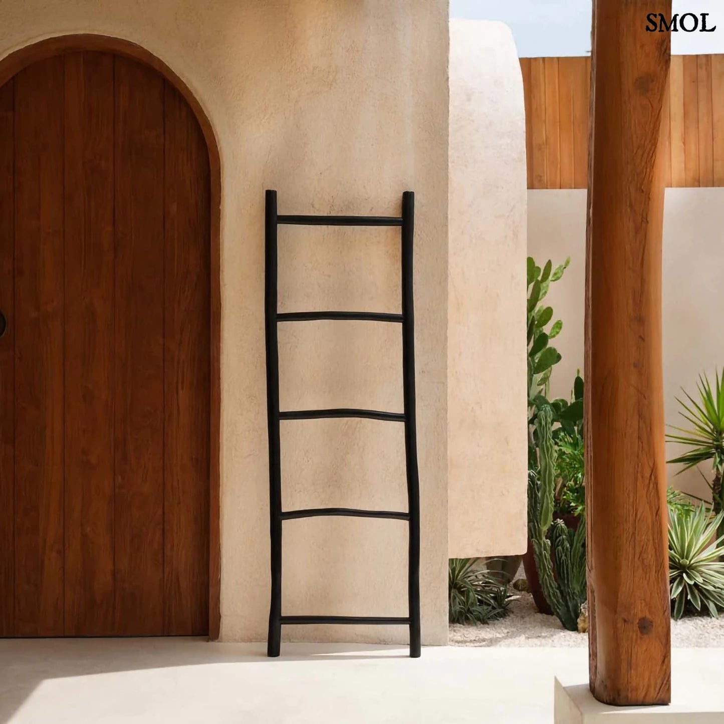 Teakfa Tároló Létra, 165 cm, fekete | TULUM | SMOL - ajtó mellett