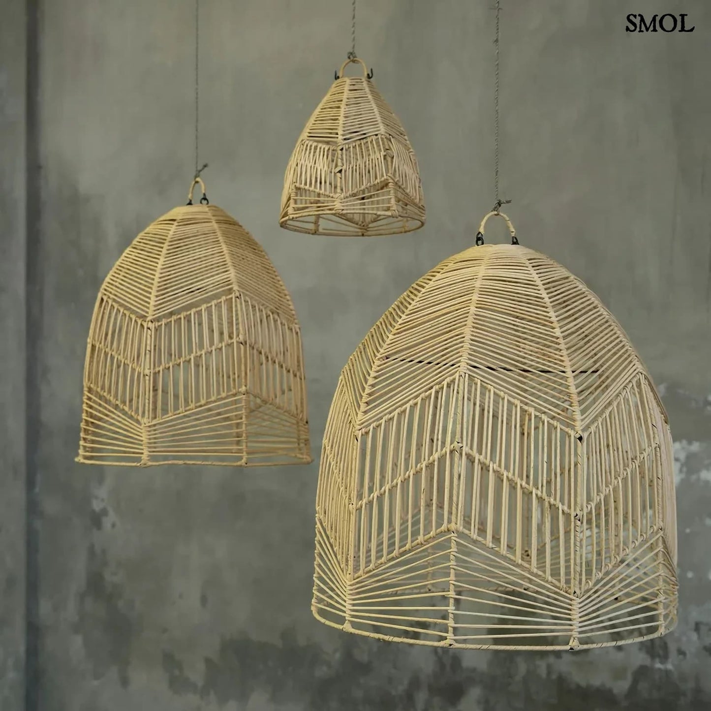 Természetes Rattan Függőlámpaernyő, 50 cm | BALA | SMOL - három méretben, felfüggesztve