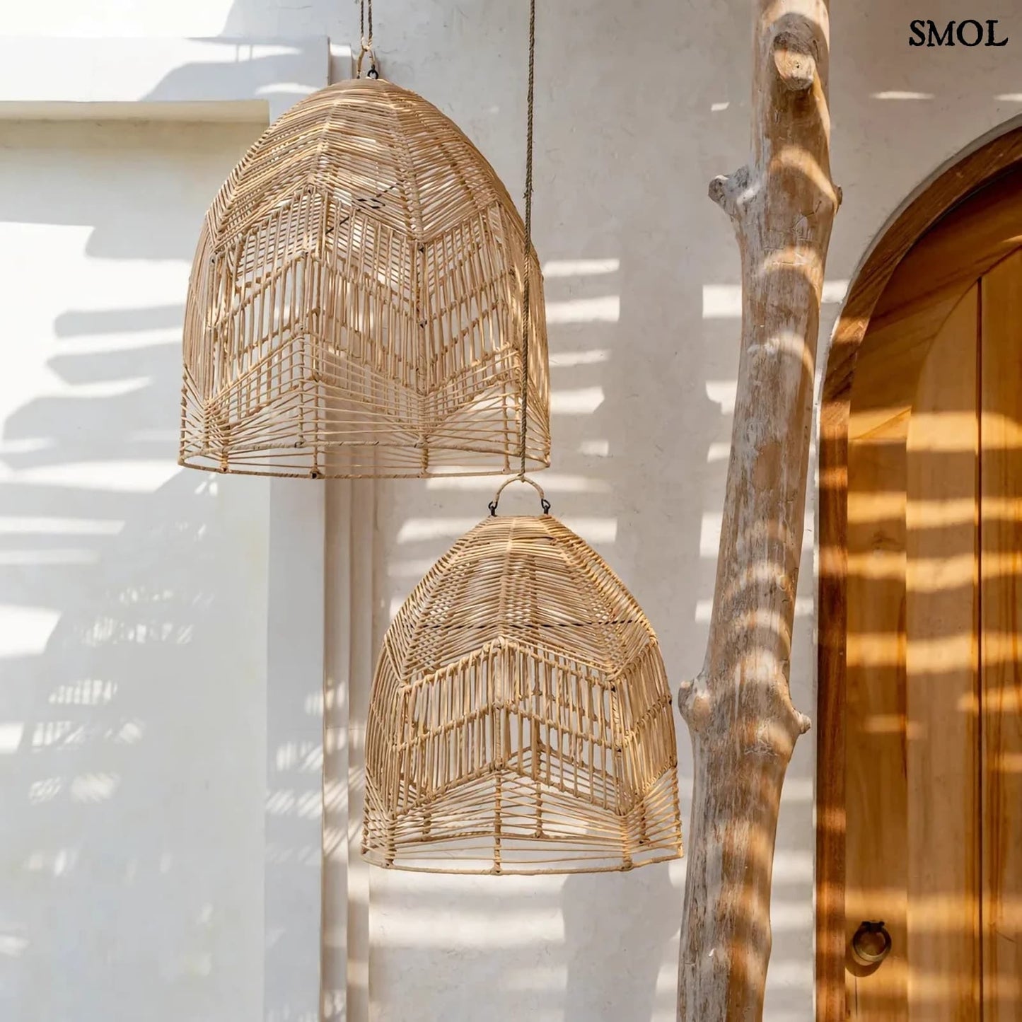 Természetes Rattan Függőlámpaernyő, 50 cm | BALA | SMOL - két méretben, felfüggesztve