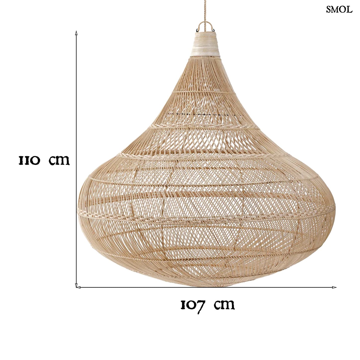 Természetes Rattan Függőlámpaernyő, 110 cm | DROP | SMOL - méretekkel