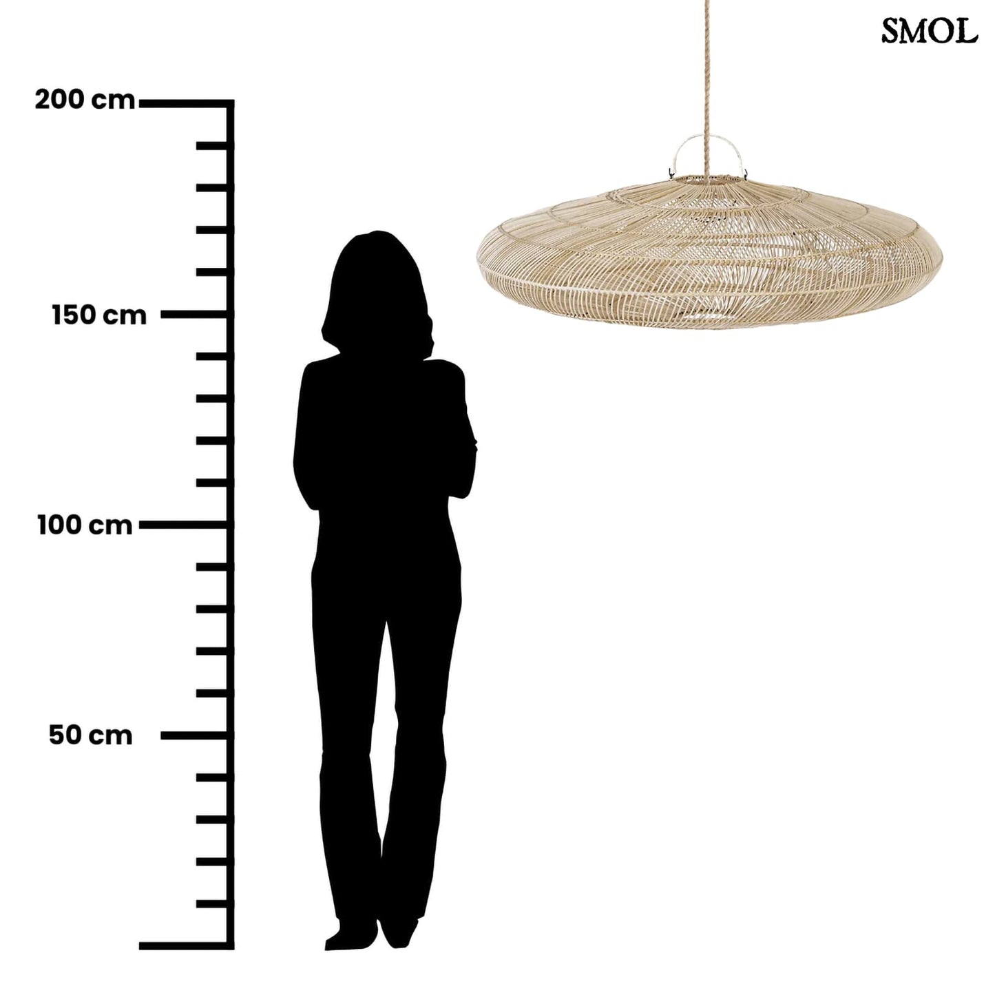Természetes Rattan Függőlámpaernyő, ⌀110 cm | MACARON | SMOL - méretarányosan