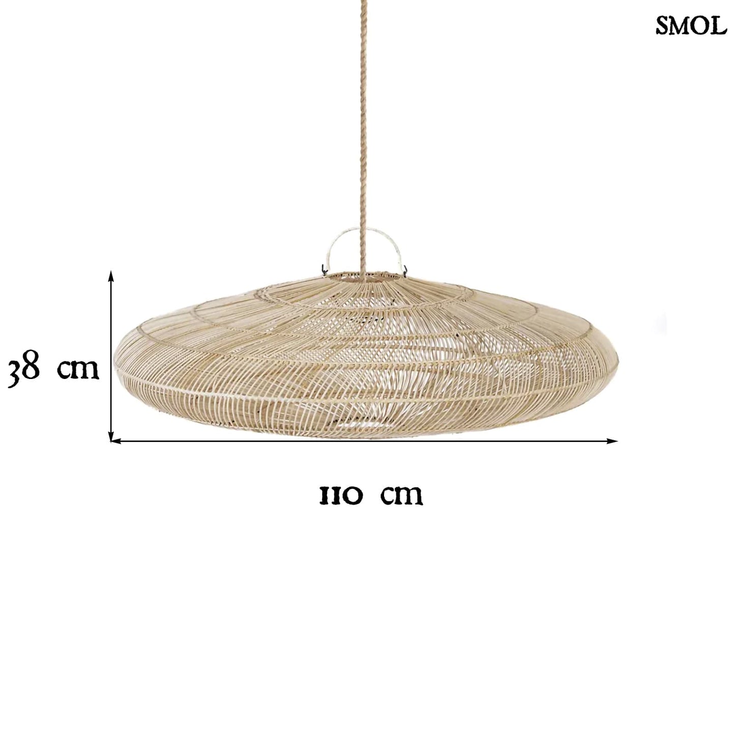 Természetes Rattan Függőlámpaernyő, ⌀110 cm | MACARON | SMOL - méretekkel