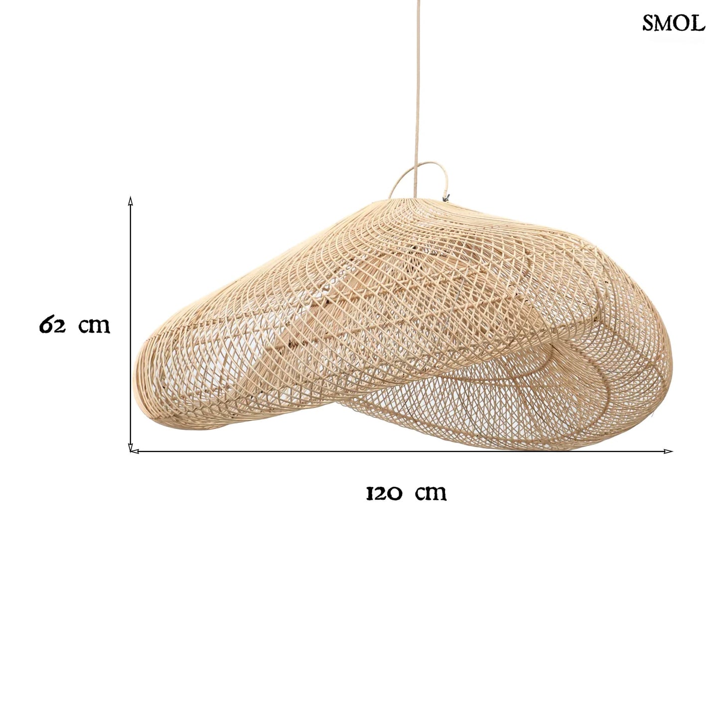 Természetes Rattan Függőlámpaernyő, 120 cm | CLOUD | SMOL - méretekkel