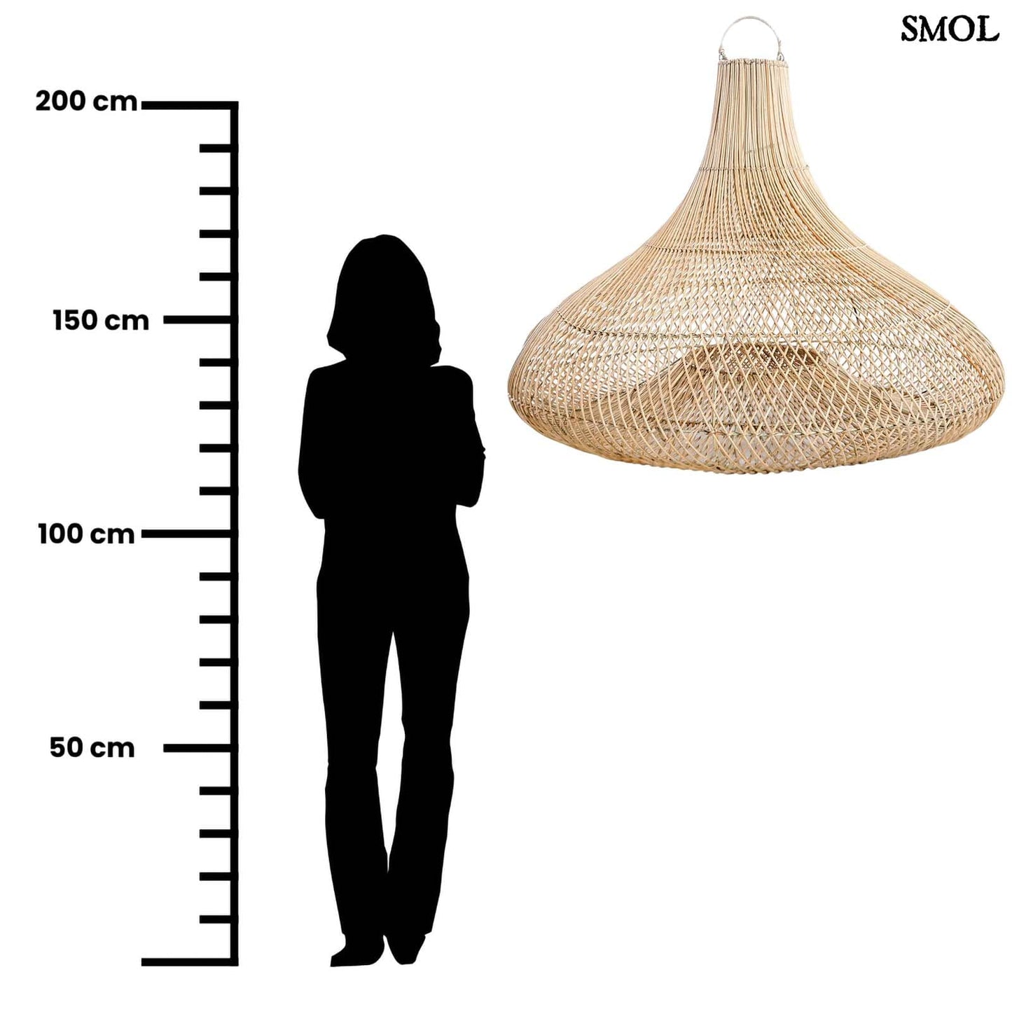 Természetes Rattan Függőlámpaernyő, ⌀120 cm | SHALA | SMOL - méretarányosan