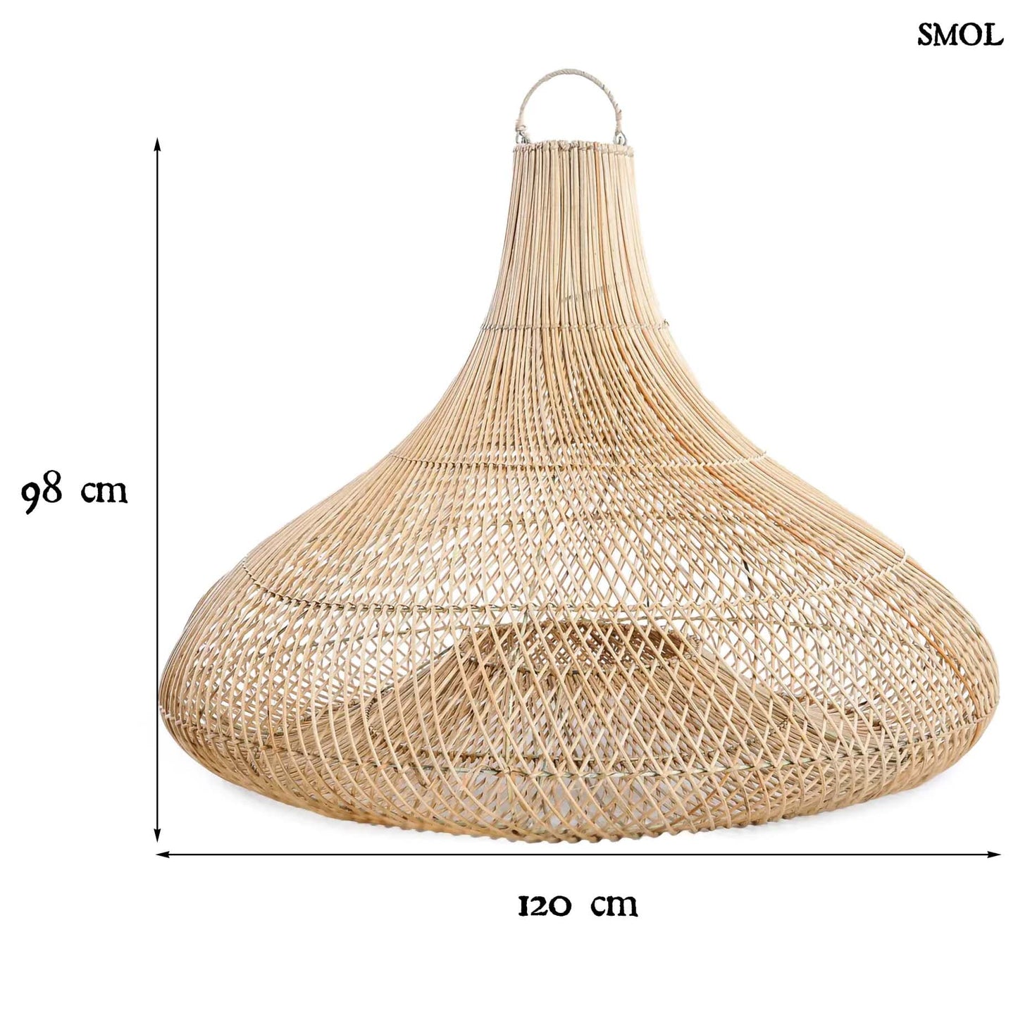 Természetes Rattan Függőlámpaernyő, ⌀120 cm | SHALA | SMOL - méretekkel