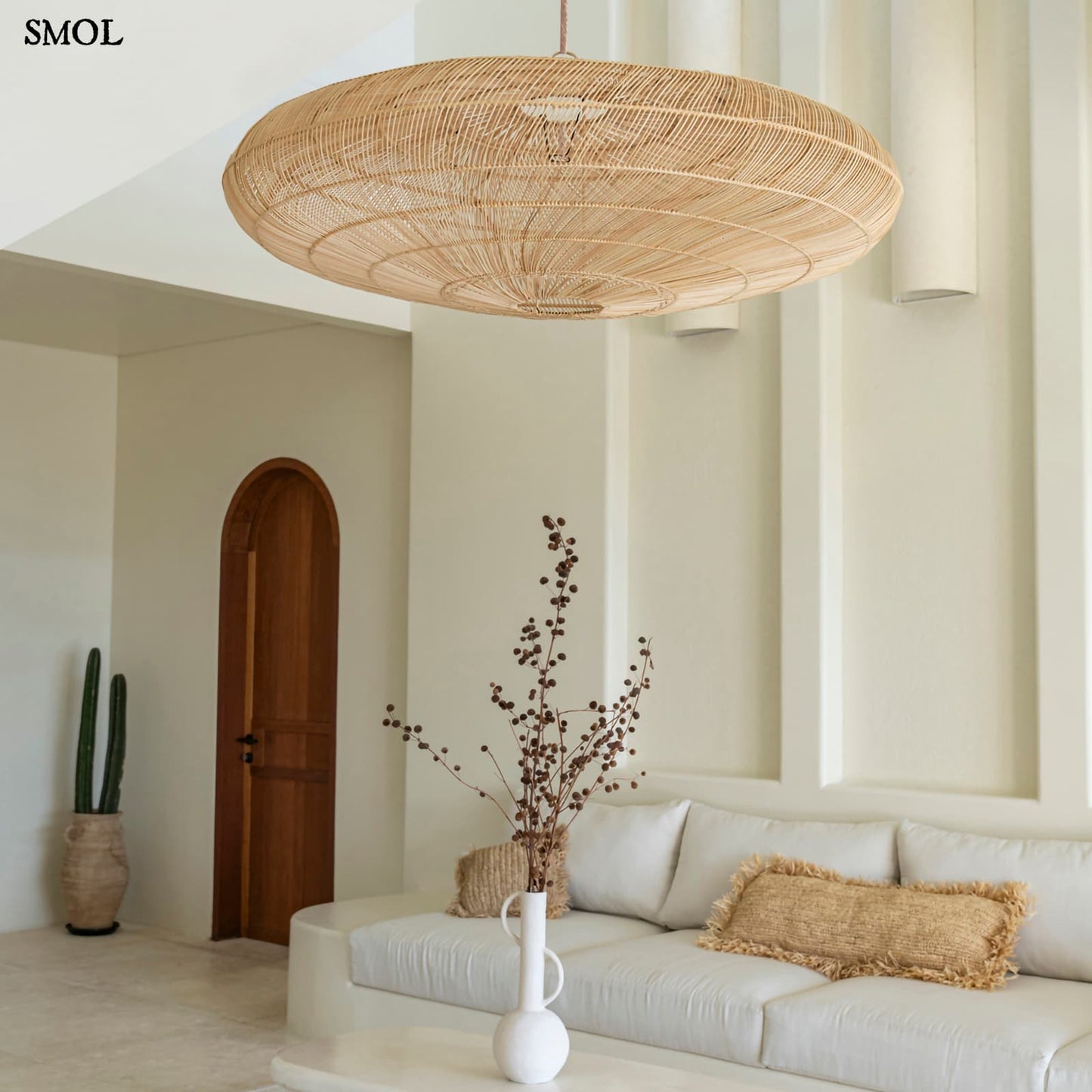 Természetes Rattan Függőlámpaernyő, 150 cm | MACARON | SMOL - nappaliban felfüggesztve