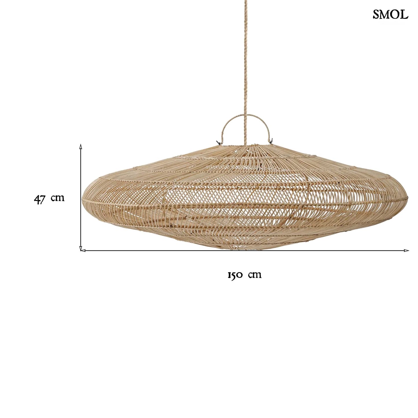 Természetes Rattan Függőlámpaernyő, 150 cm | MACARON | SMOL - méretekkel
