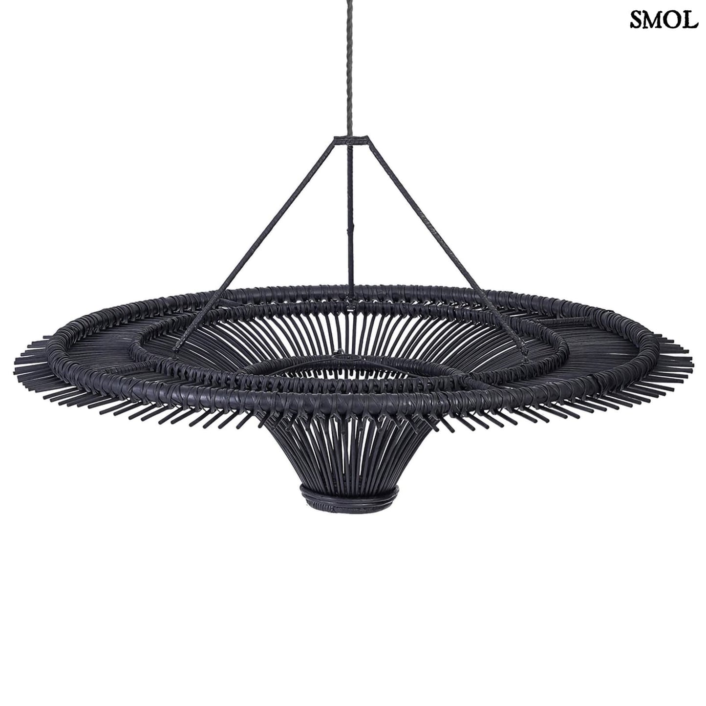 Természetes Rattan Függőlámpaernyő, ⌀150 cm, fekete | SKY | SMOL - fehér háttérrel