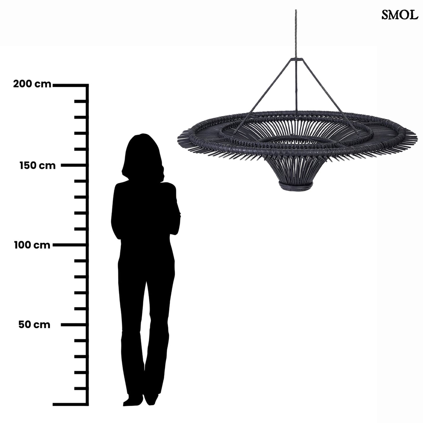 Természetes Rattan Függőlámpaernyő, ⌀150 cm, fekete | SKY | SMOL - méretarányosan