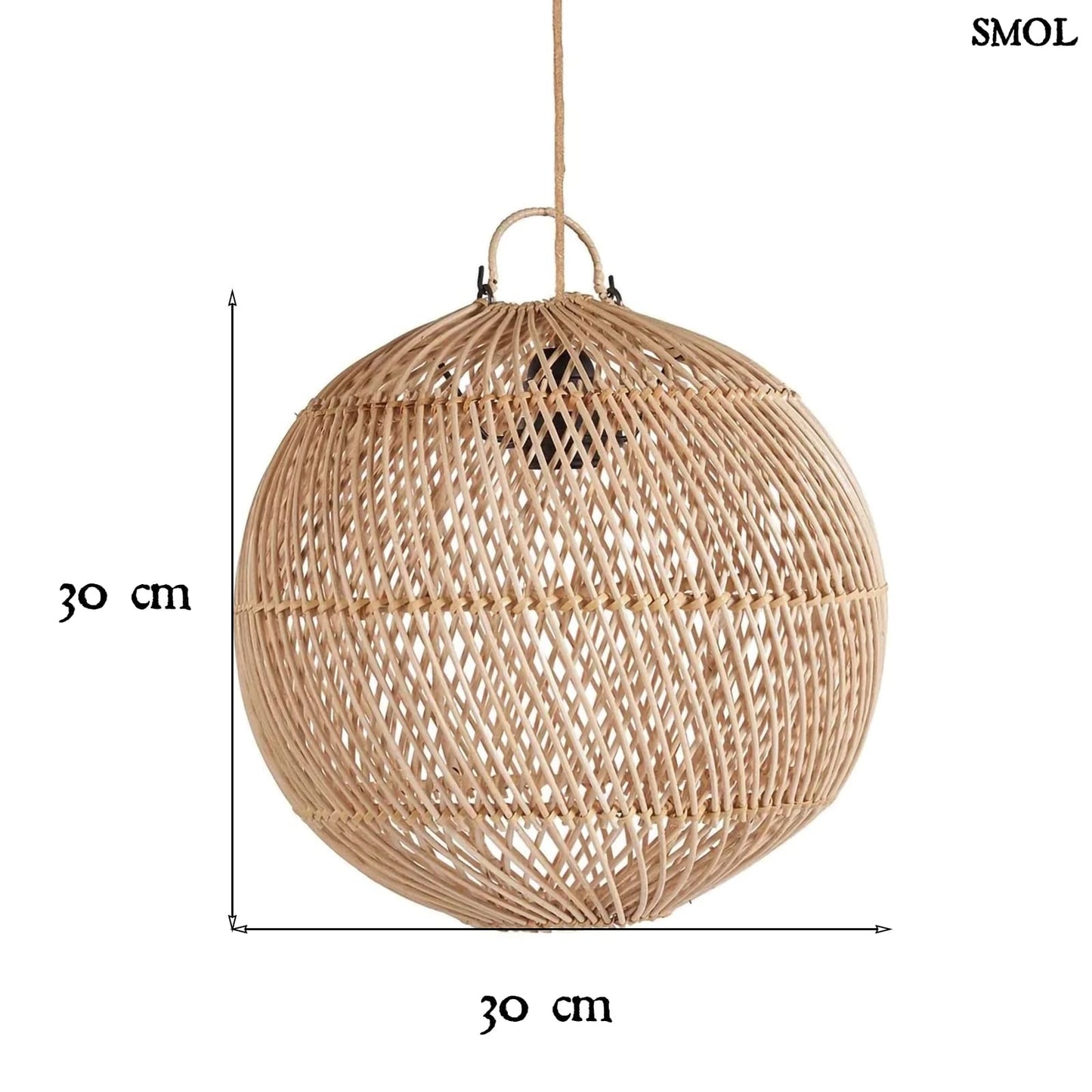 Természetes Rattan Függőlámpaernyő, ⌀30 cm | BUBBLE |SMOL - méretekkel