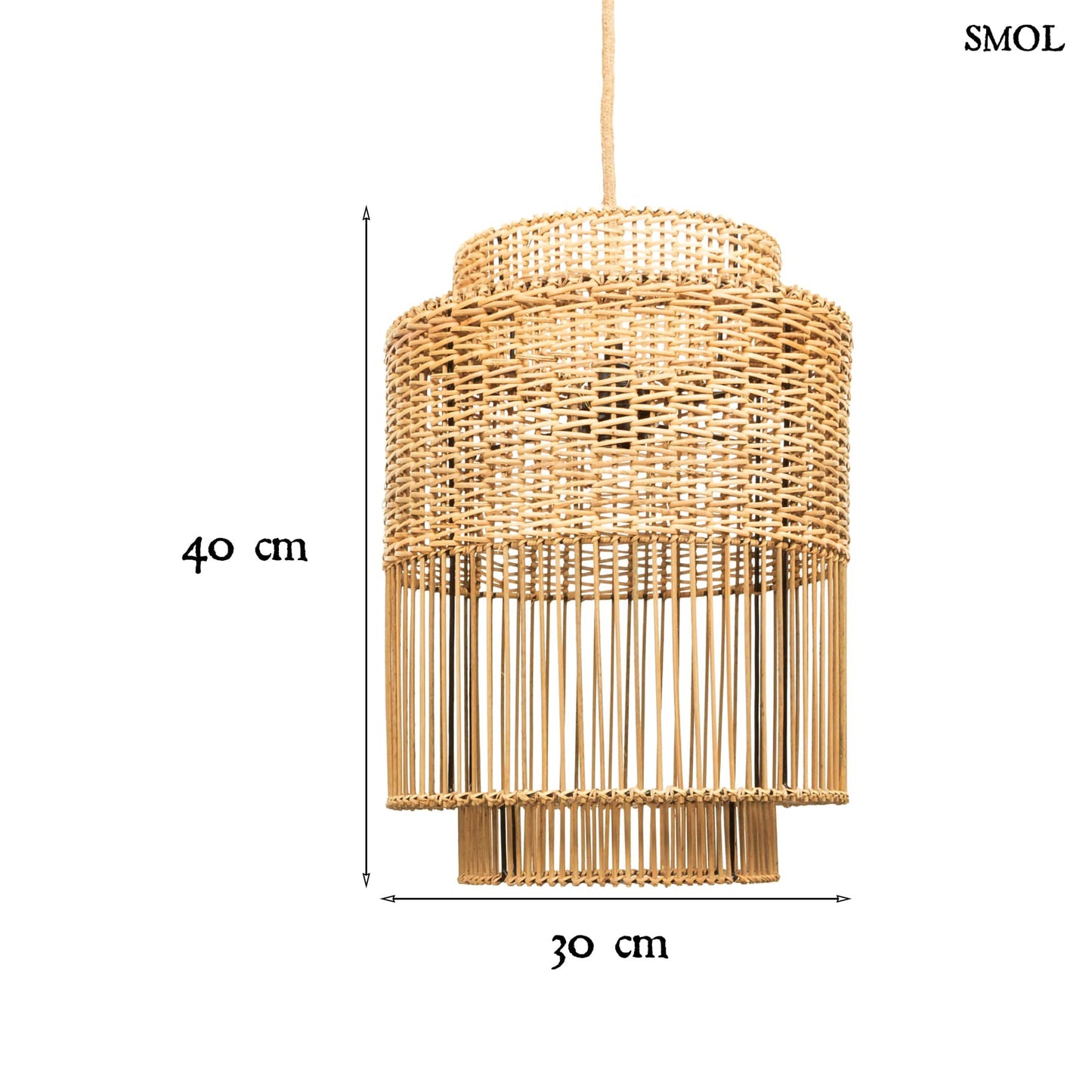 Természetes Rattan Függőlámpaernyő, 40 cm | COLONIAL | SMOL - méretekkel